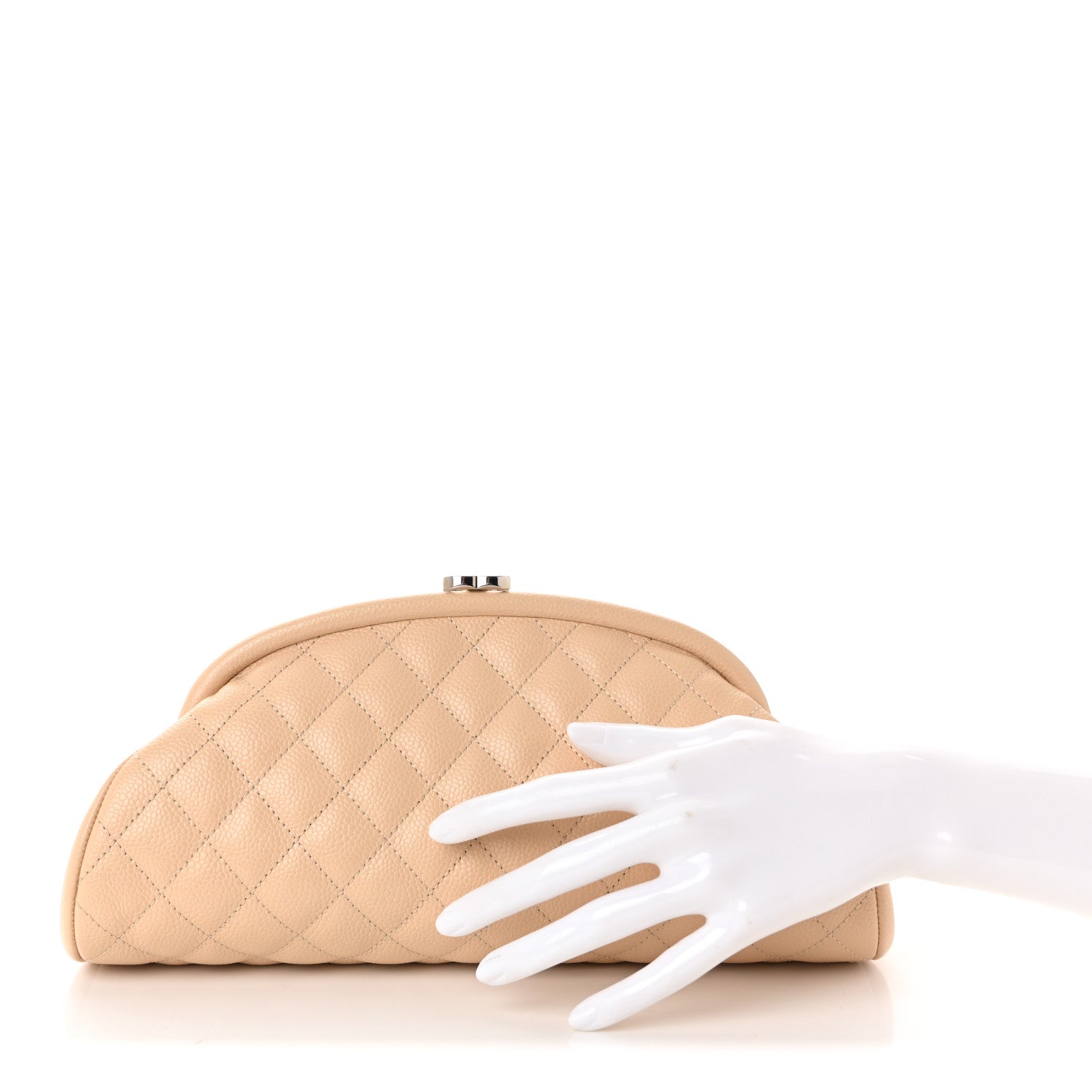 Caviar Quilted Timeless Clutch Light Beige