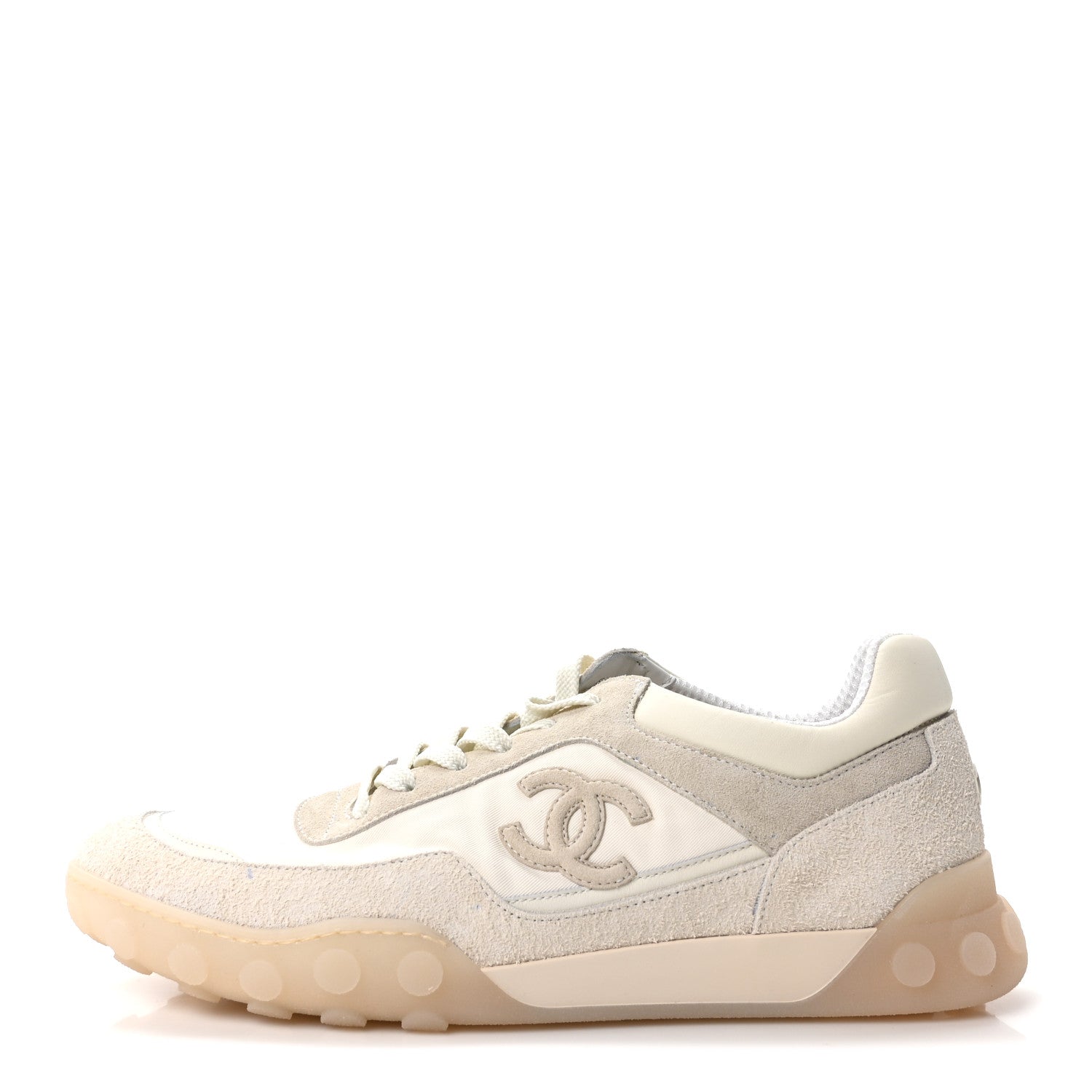 Mixed Fibers Suede Calfskin Womens CC Sneakers 41 Ivory
