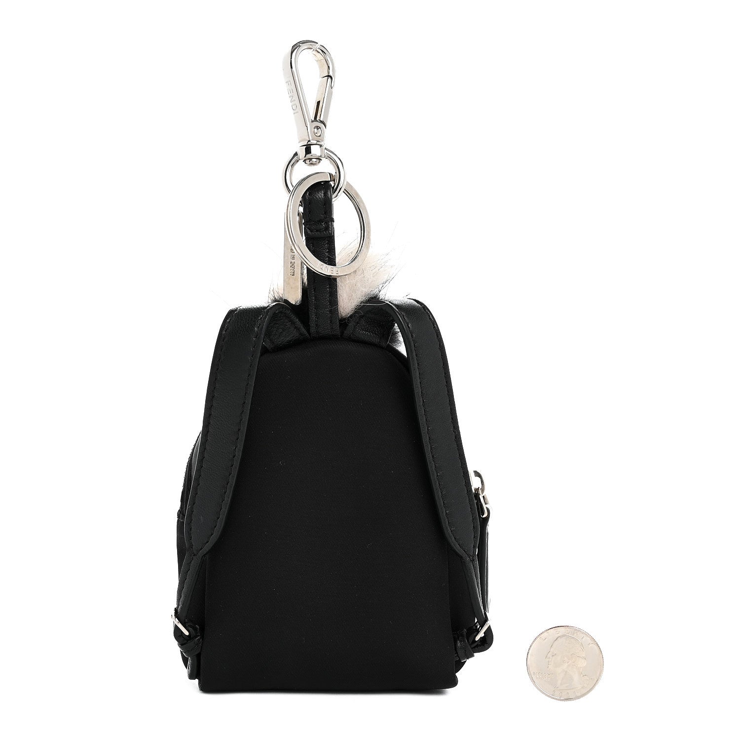 Nylon Shiny Nappa Nutria Fox Fur Monster Eyes Mini Backpack Charm Black Multicolor