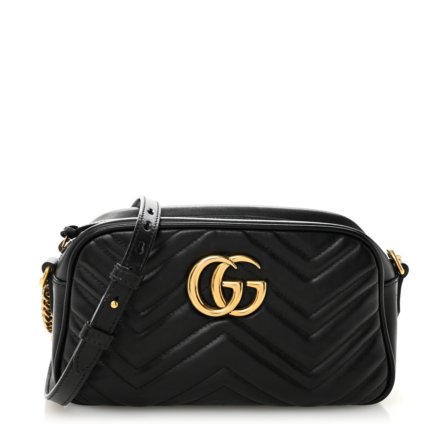 Calfskin Matelasse Small GG Marmont Chain Shoulder Bag Black