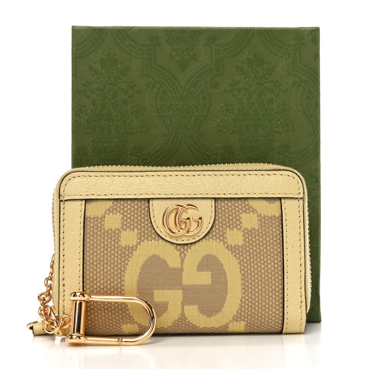 Monogram Jumbo GG Textured Dollar Calfskin Ophidia Key Card Case Camel Banana