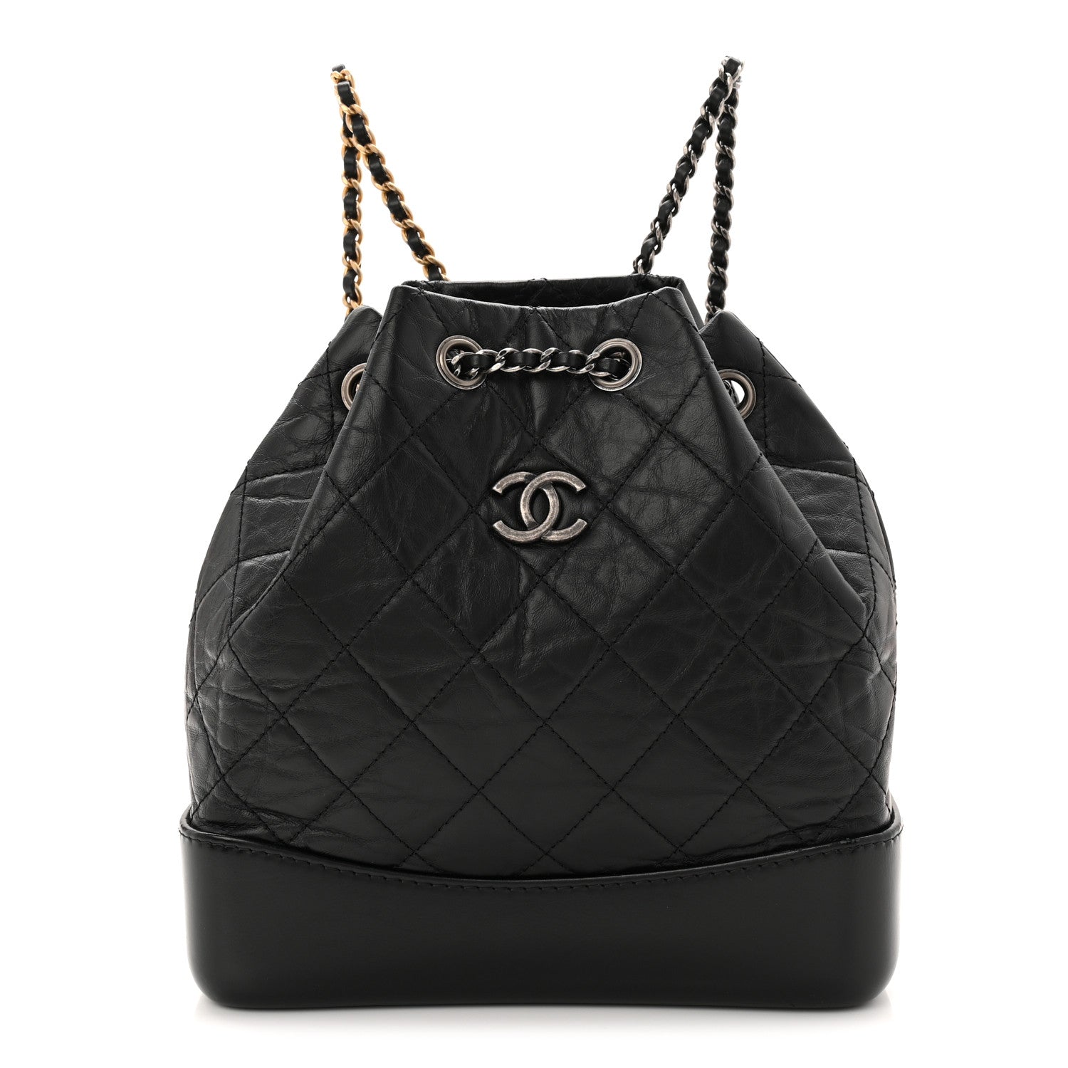 Aged Calfskin Quilted Small Gabrielle Backpack Black