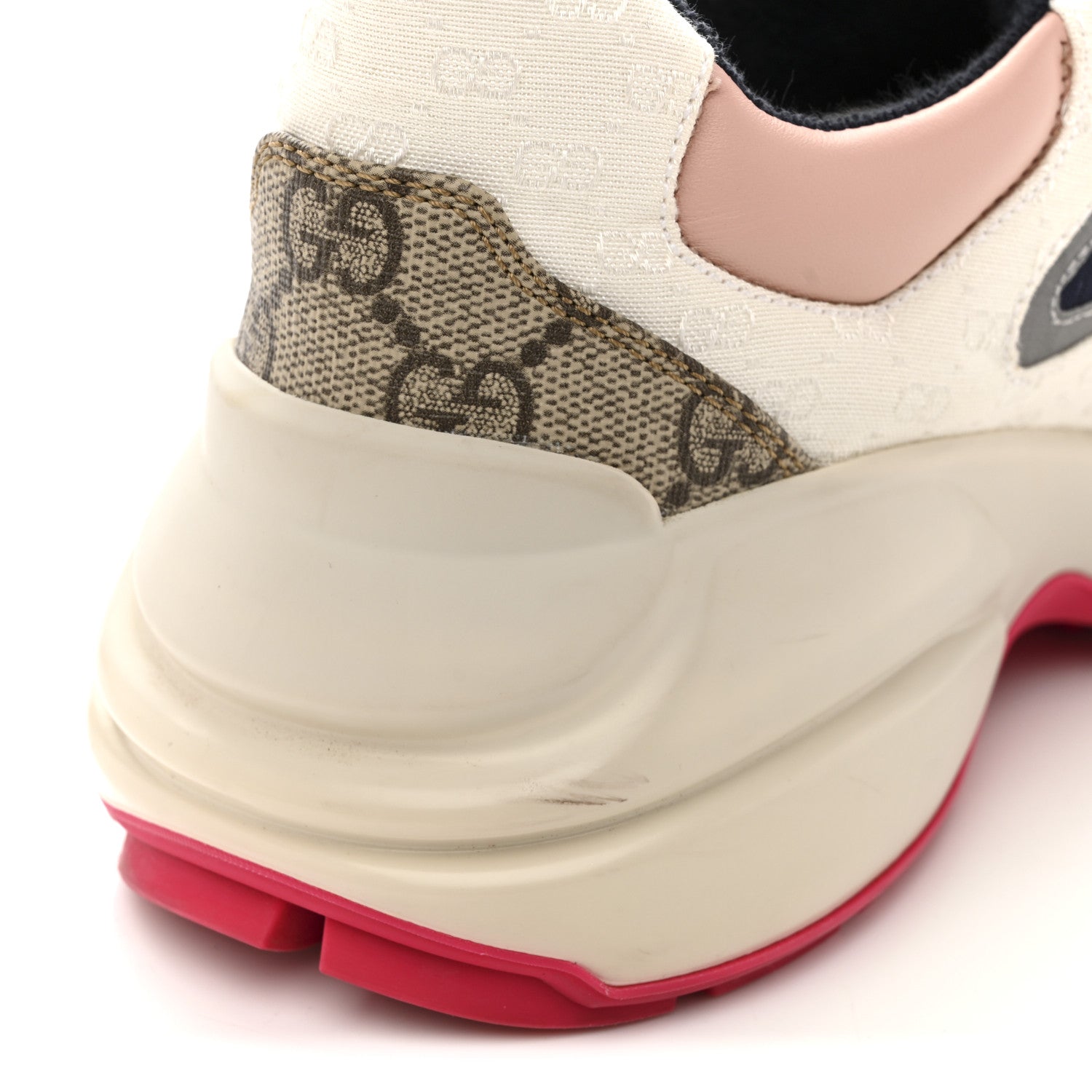 GG Supreme Monogram Mix Monogram Womens Rhyton Sneakers 37.5 London Blue Beige Pale Pink