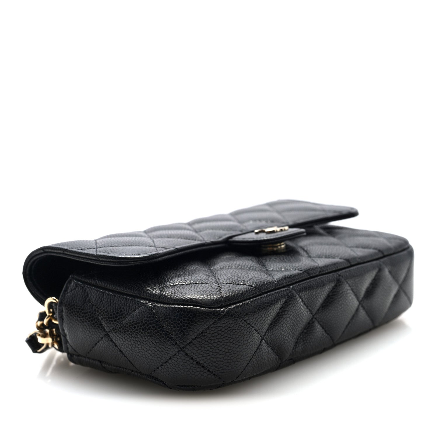 Caviar Quilted Flap Phone Holder With Chain Black