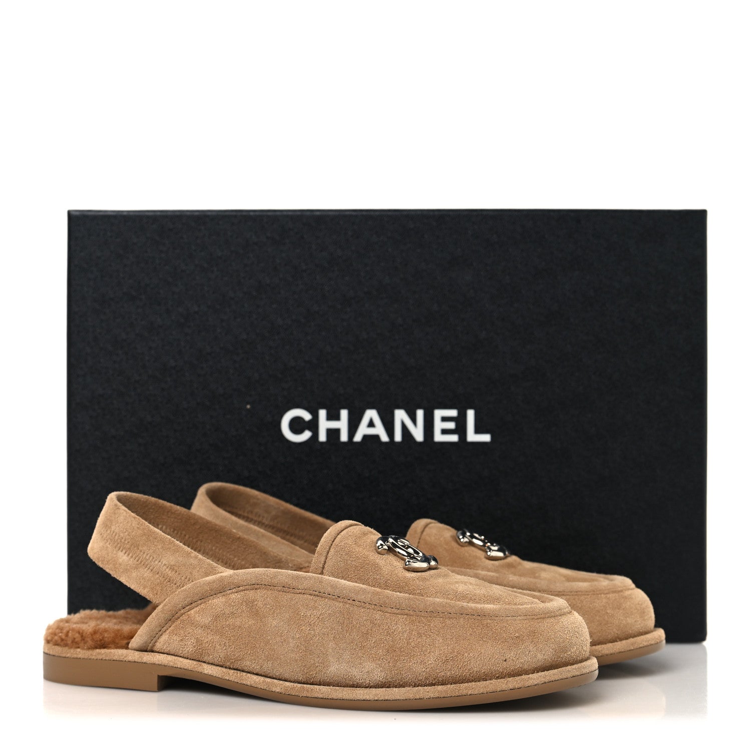 Suede Calfskin CC Slingback Loafers 35 Dark Beige