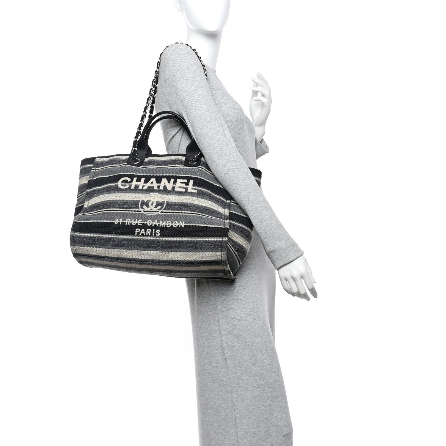 Striped Canvas Medium Deauville Black
