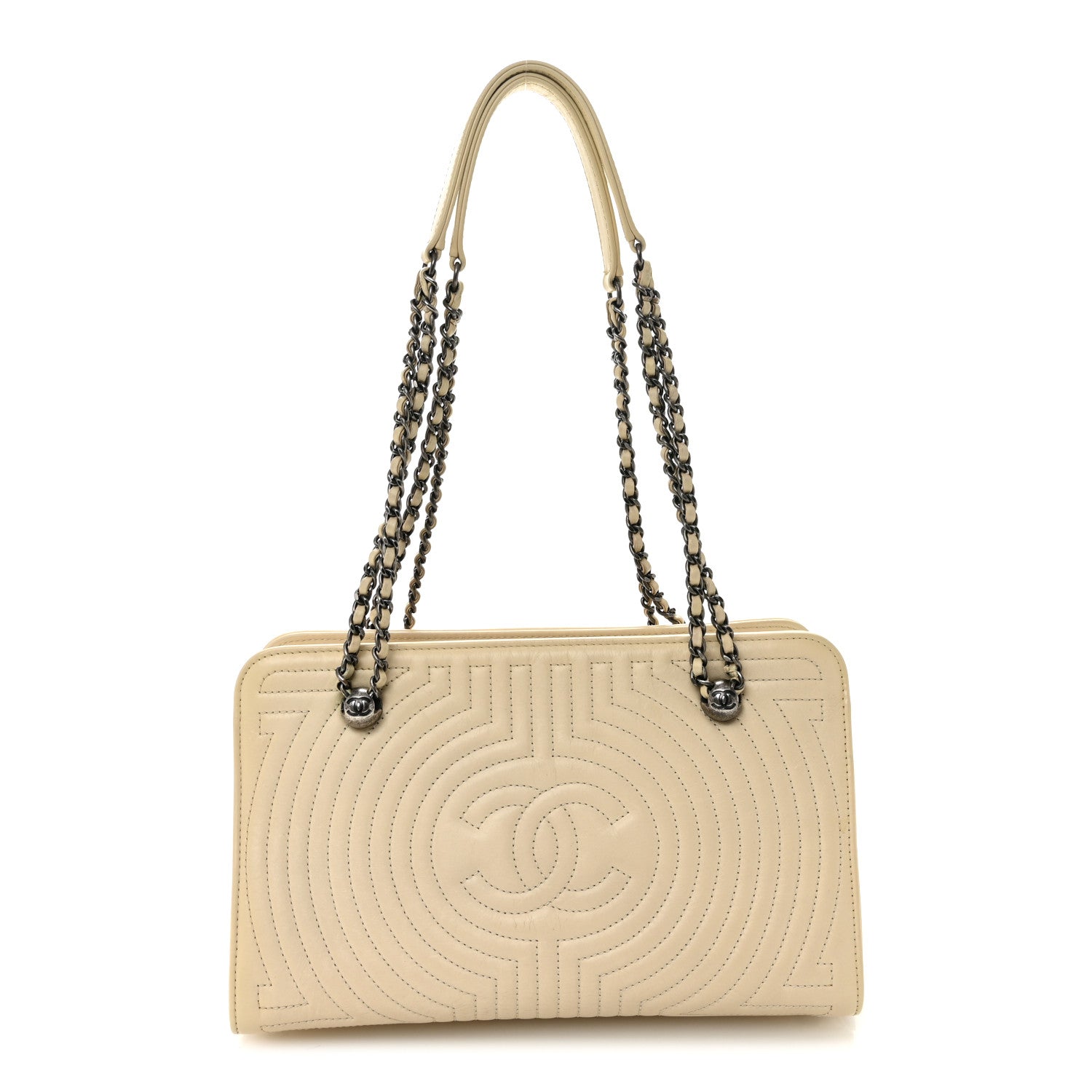 Glazed Calfskin Quilted Korean Garden Off White