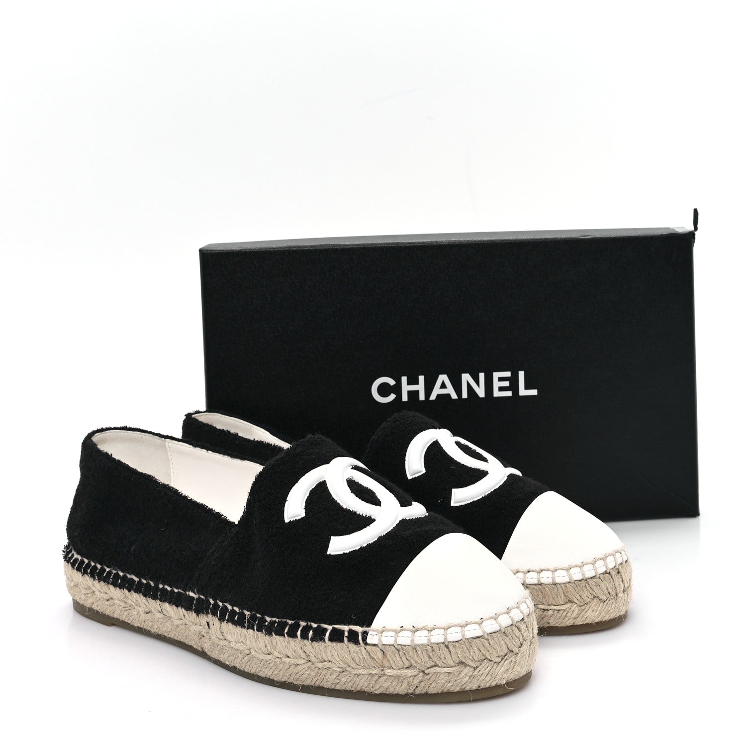 Cotton Lambskin CC Espadrilles 41 Black White