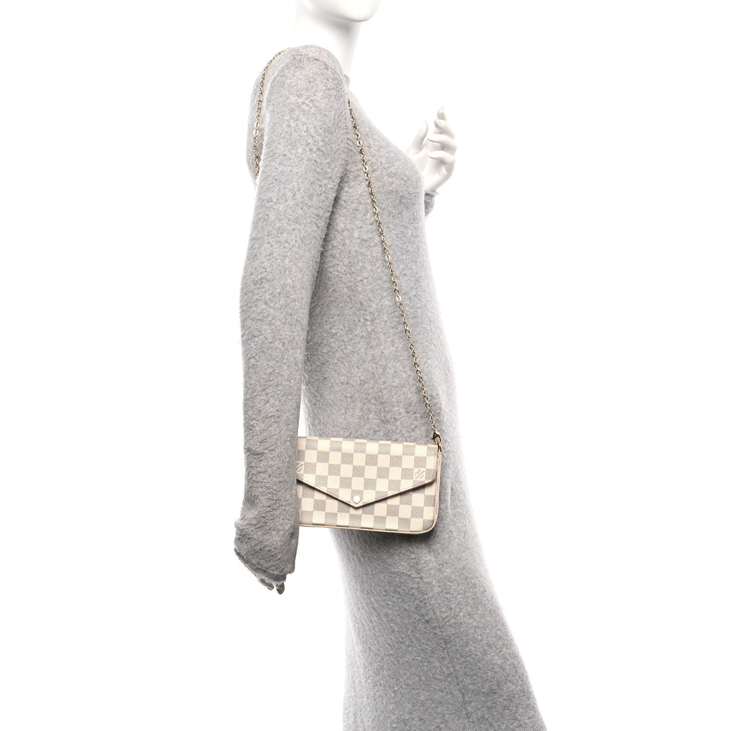 Damier Azur Pochette Felicie Chain Wallet Rose Ballerine