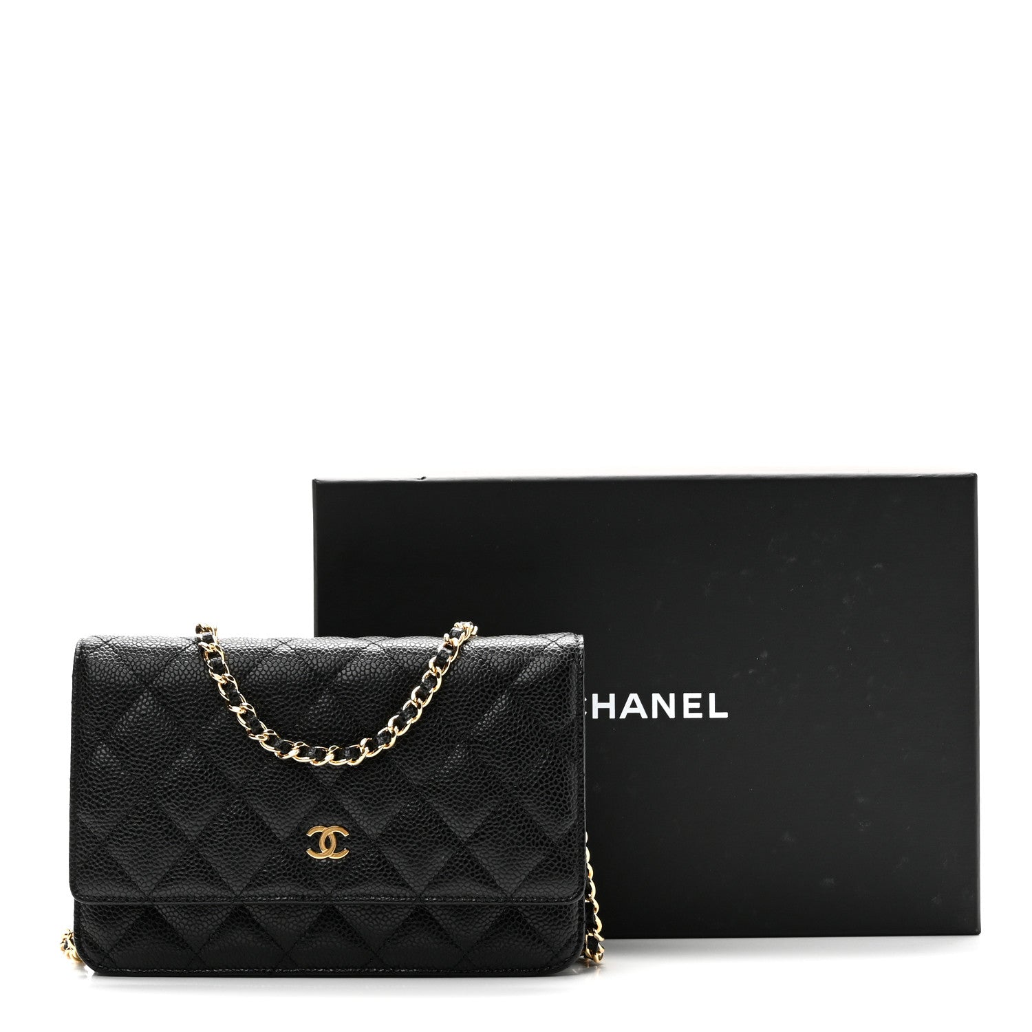 Caviar Quilted Wallet on Chain WOC Black