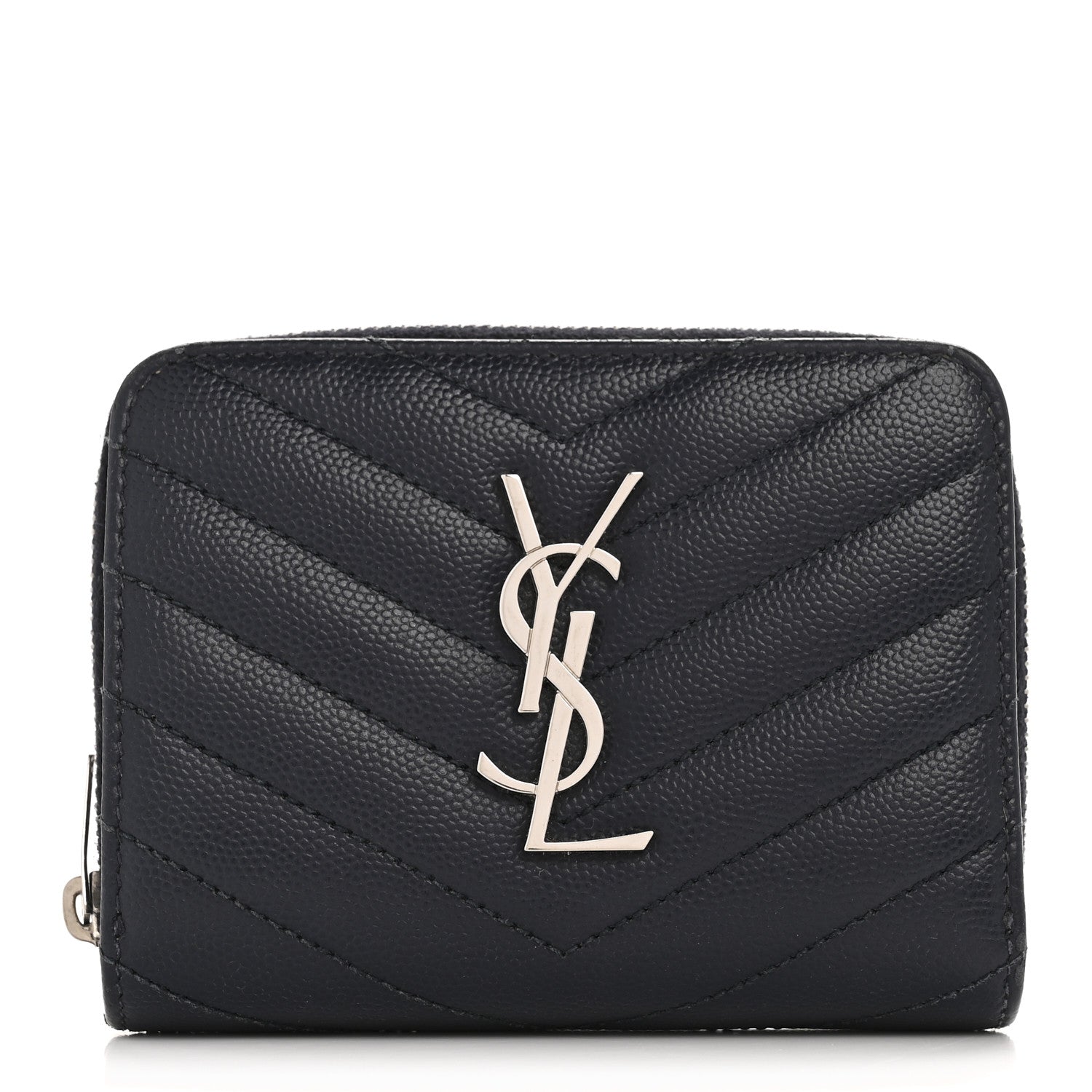 Grain De Poudre Matelasse Chevron Monogram Compact Zip Around Wallet Deep Marine