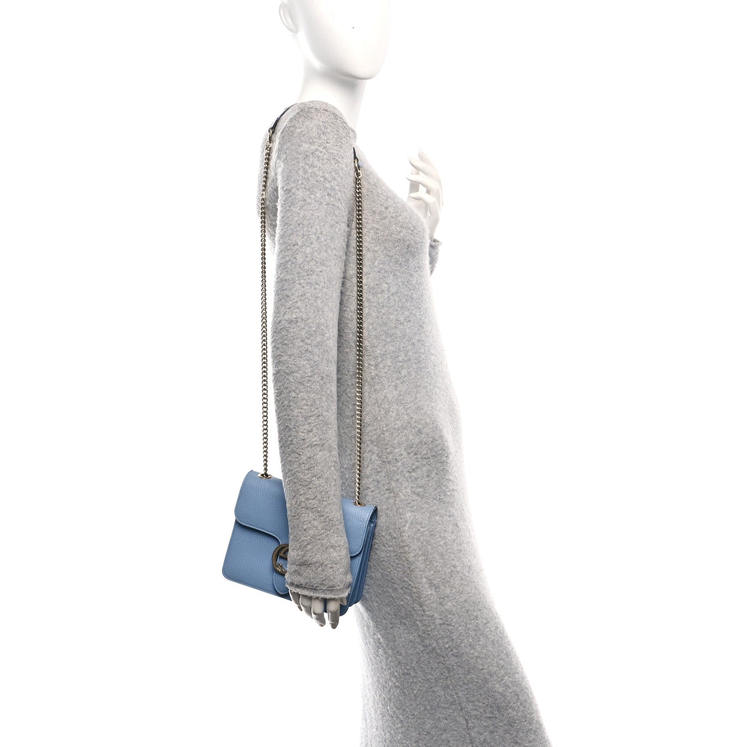 Dollar Calfskin Small Interlocking G Shoulder Bag Mineral Blue