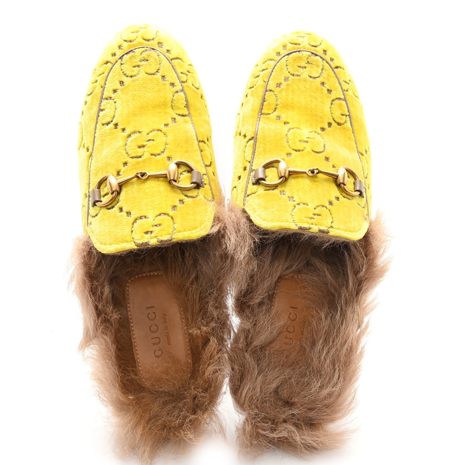 Velvet GG Monogram Fur Womens Princetown Slippers 35.5 Sunny Beige Mud Natural