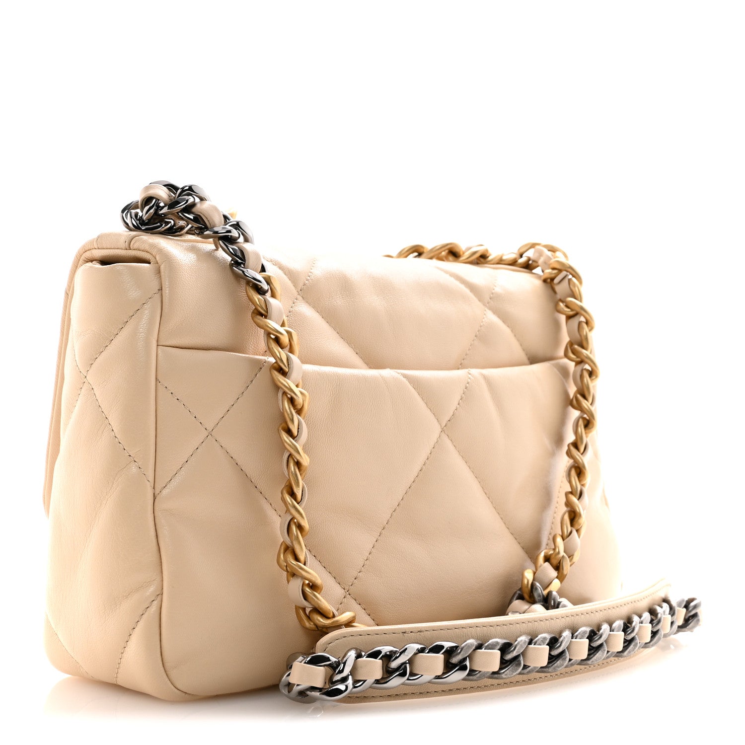 Goatskin Quilted Medium Chanel 19 Flap Beige