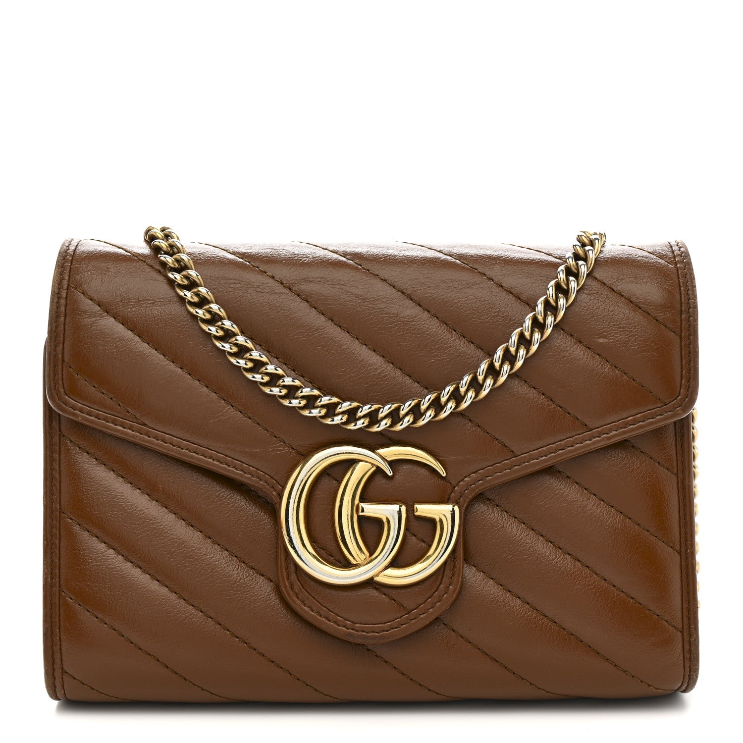 Azalea Calfskin Matelasse Diagonal GG Marmont Chain Wallet Cuir