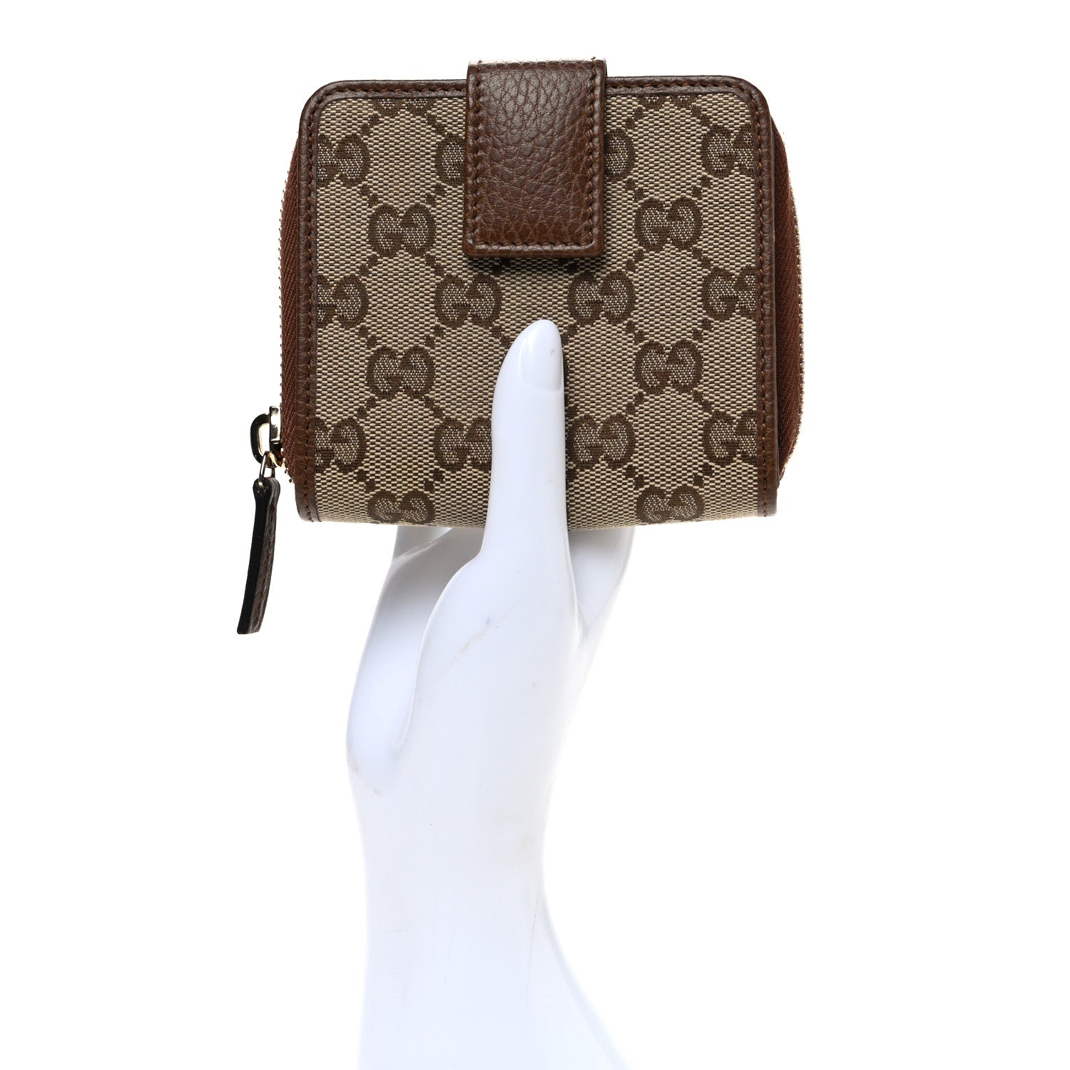 Monogram Dollar Calfskin Zip Around French Wallet Beige Ebony Tabacco