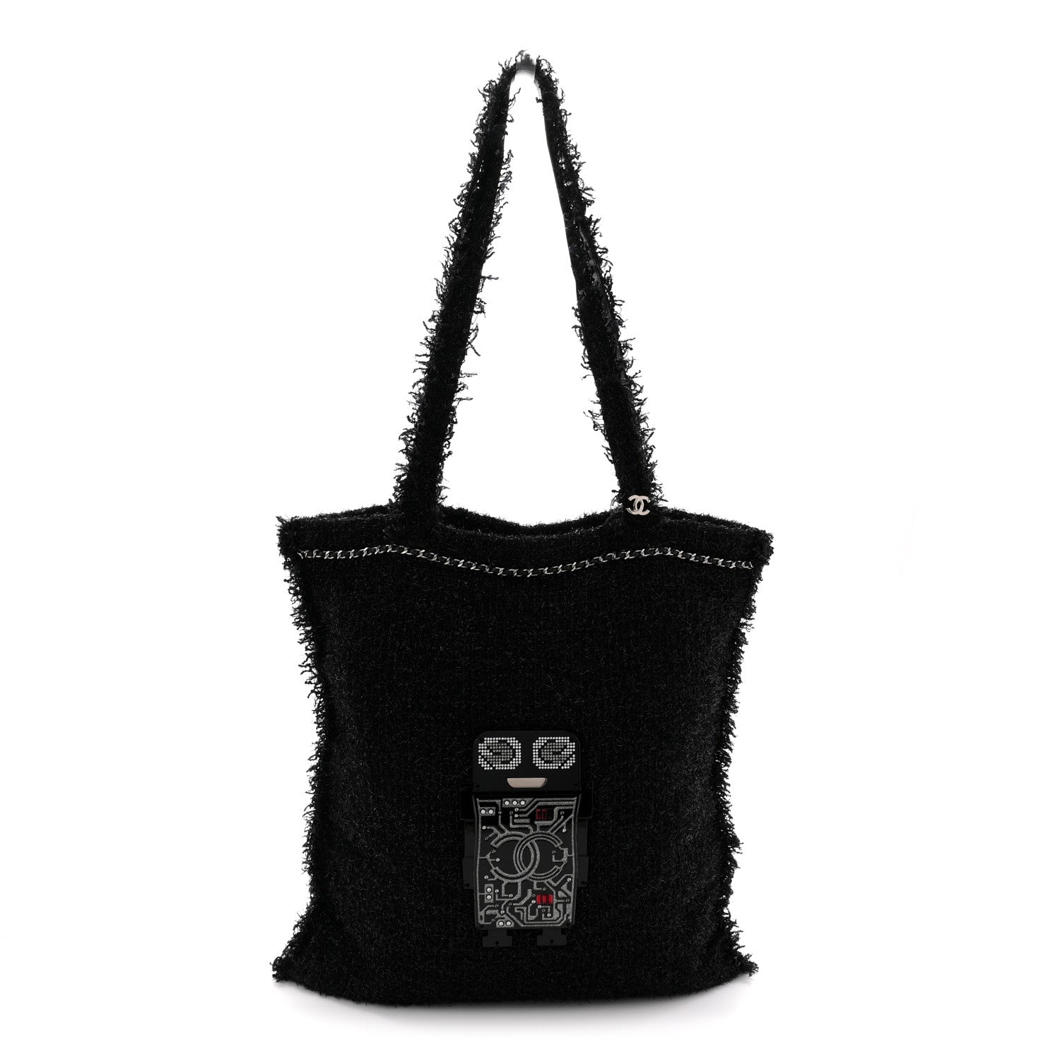 Tweed Resin Strass Large Robot Shopping Bag Black