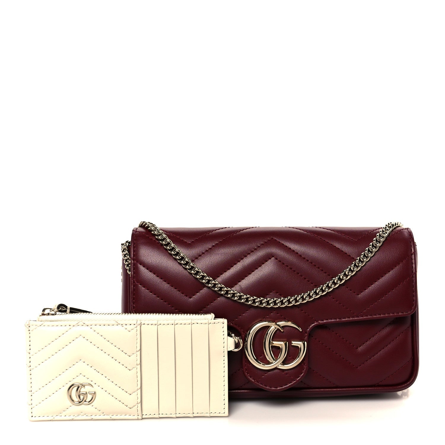 Calfskin Matelasse Mini GG Marmont Shoulder Bag With Card Holder Rosso Ancora