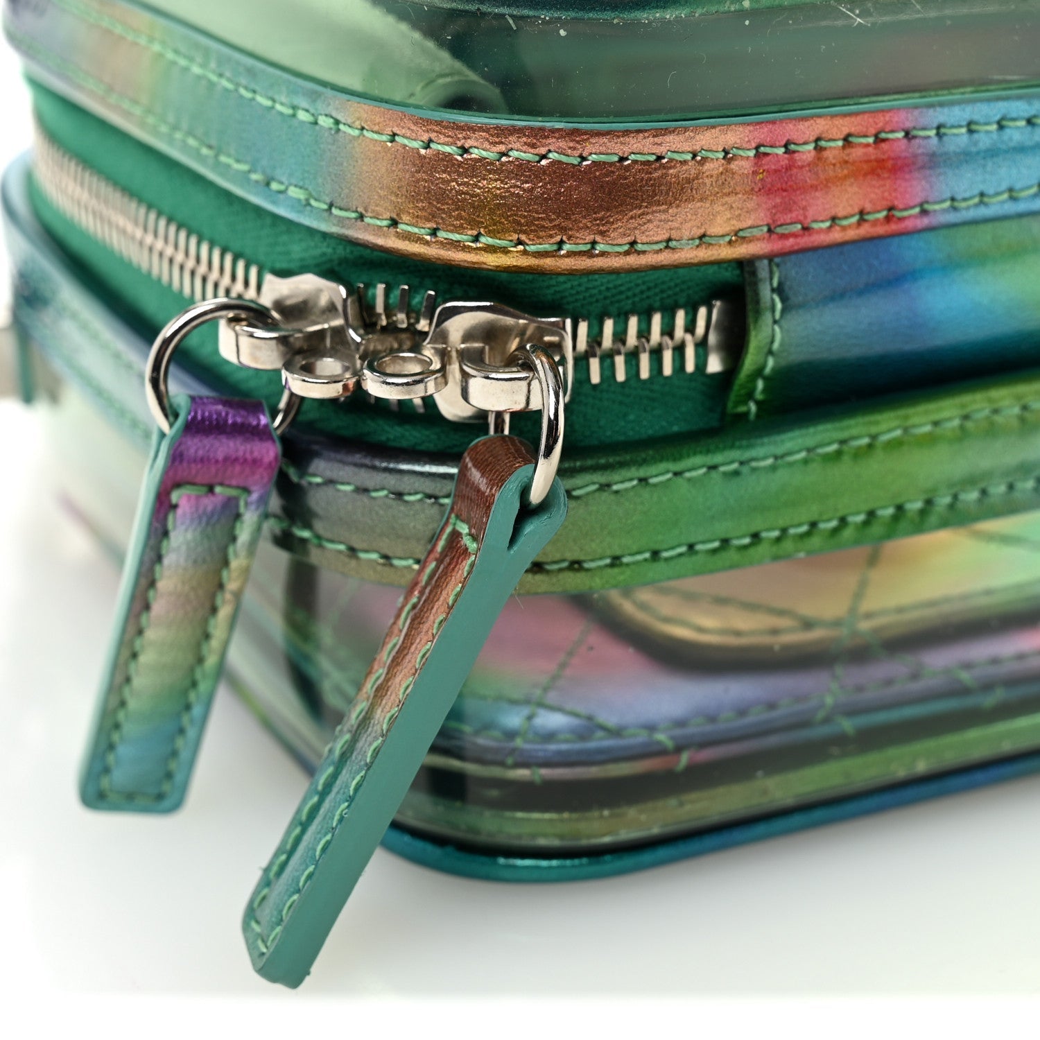 PVC Patent Calfskin Patent Lambskin Small CC Vanity Case Green