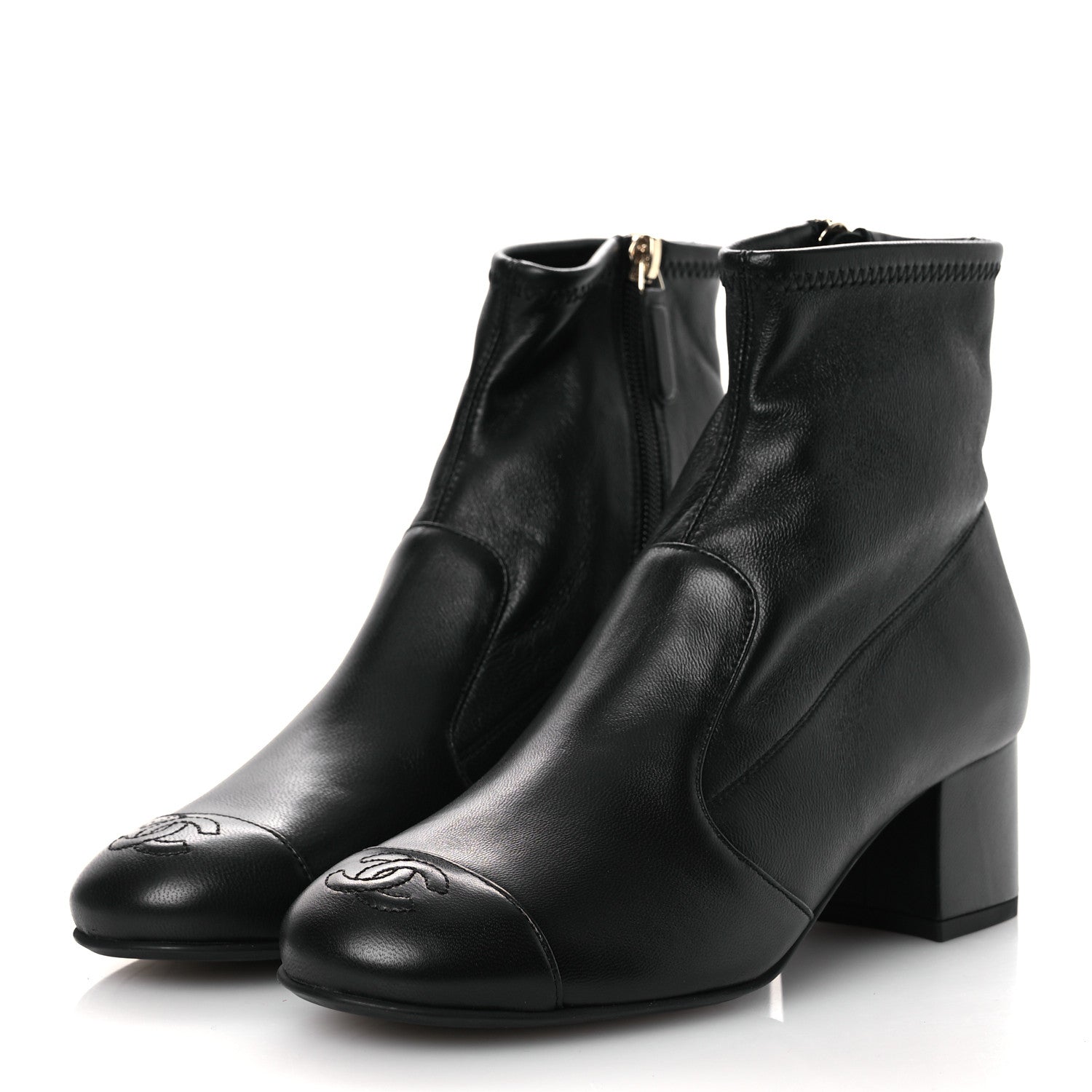 Stretch Lambskin Cap Toe CC Short Boots 36.5 Black