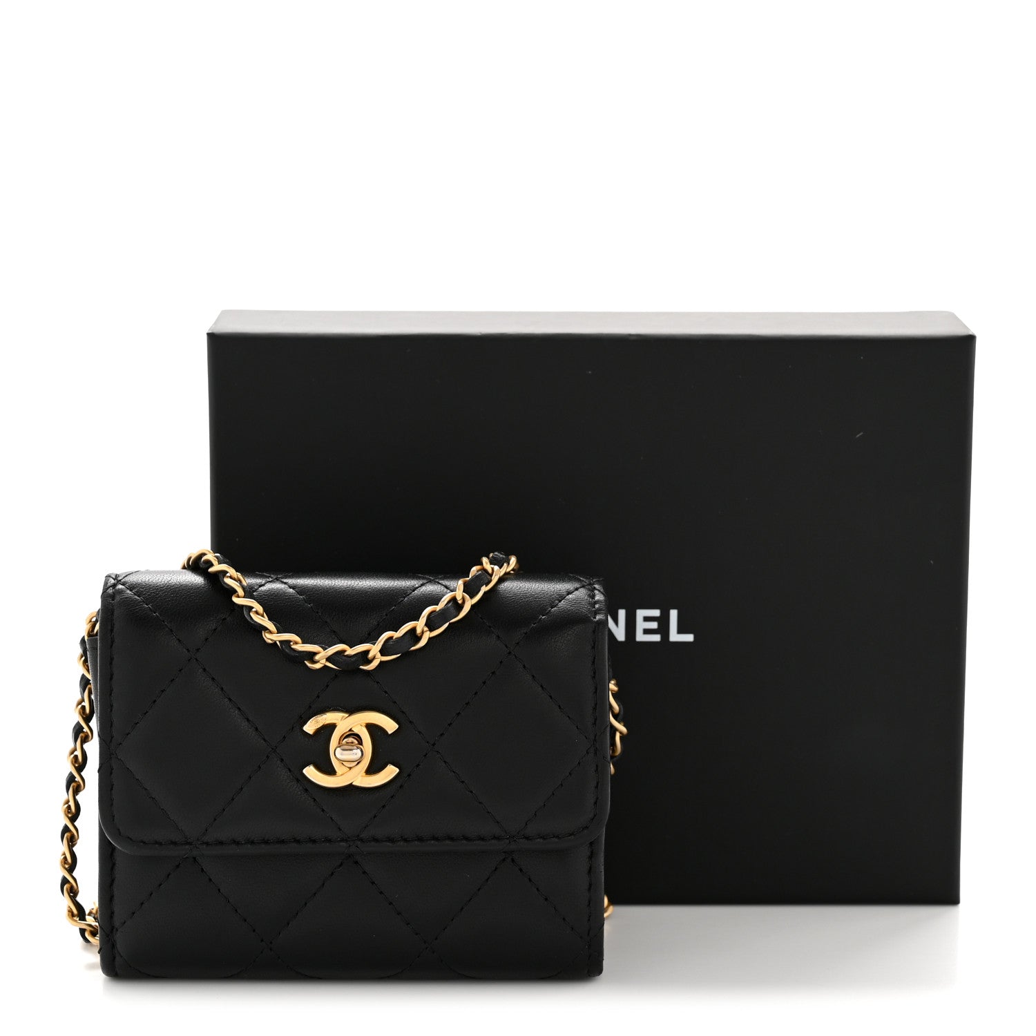 Lambskin Quilted Pearl Crush Clutch With Chain Black