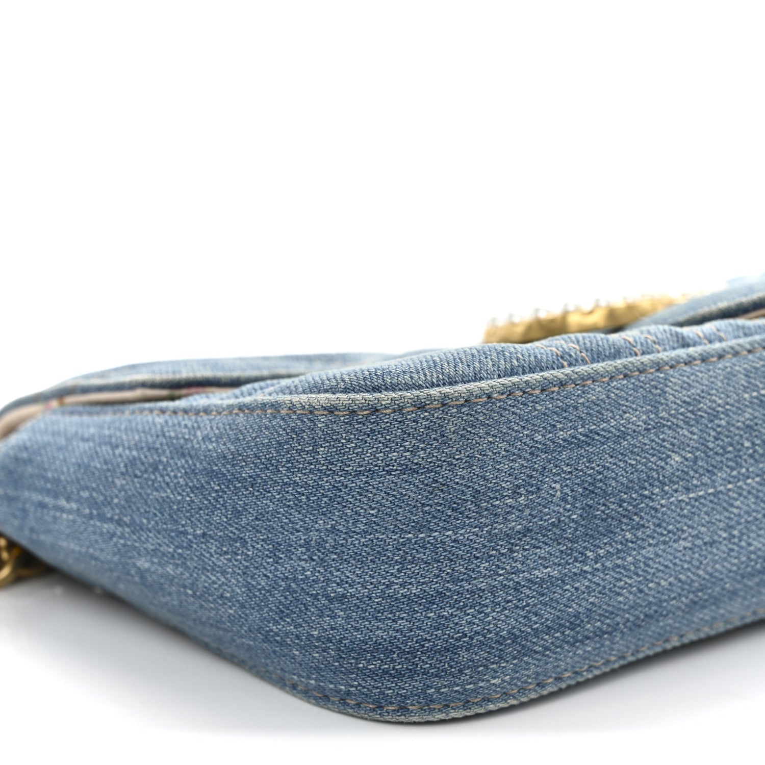 Denim Matelasse Small Pearly GG Marmont Shoulder Bag Blue