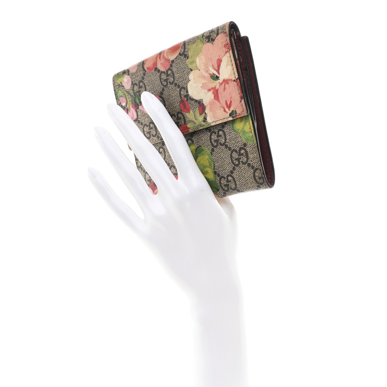 GG Supreme Monogram Blooms French Flap Wallet Beige Multicolor Dry Rose