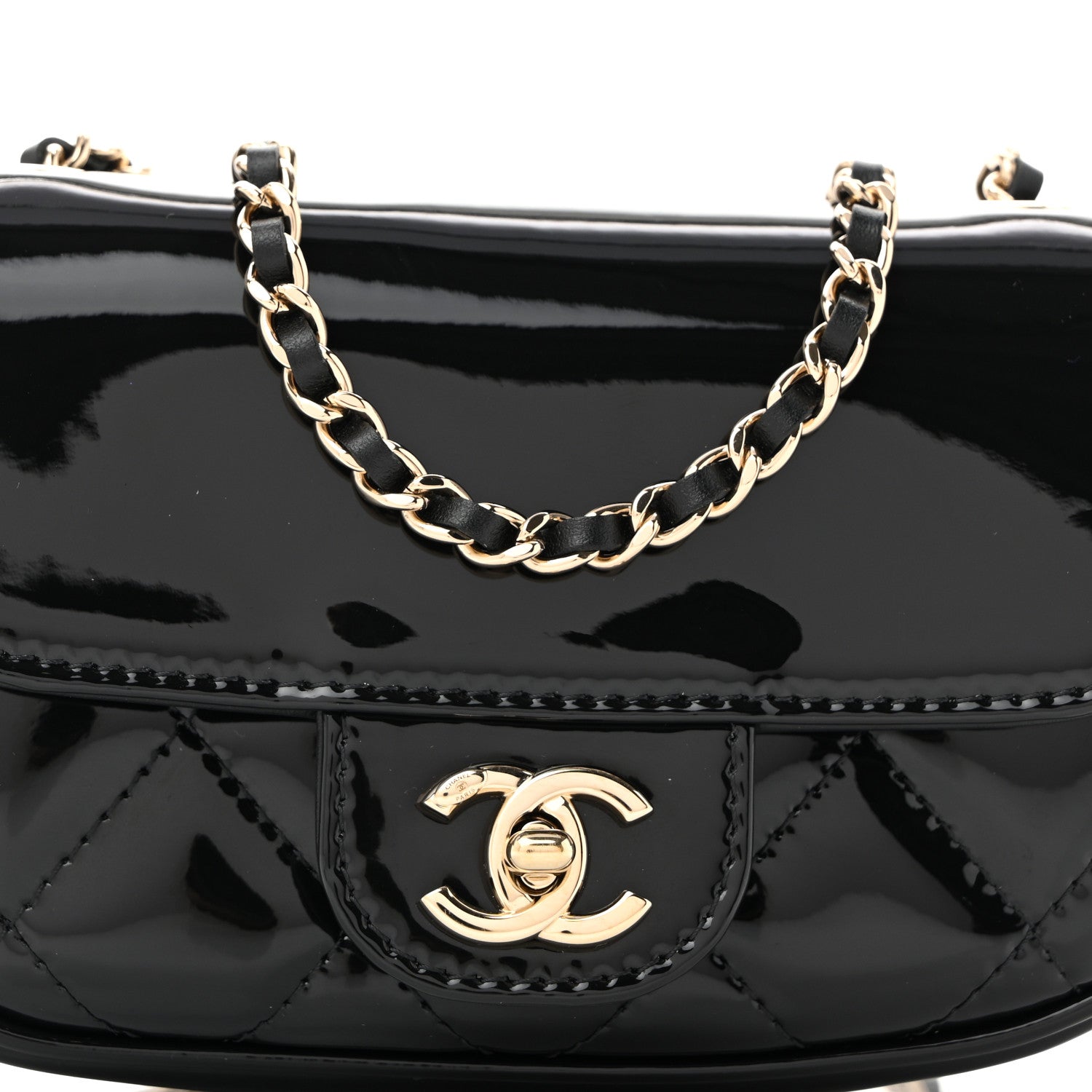 Patent Calfskin Quilted Mini Clutch Black
