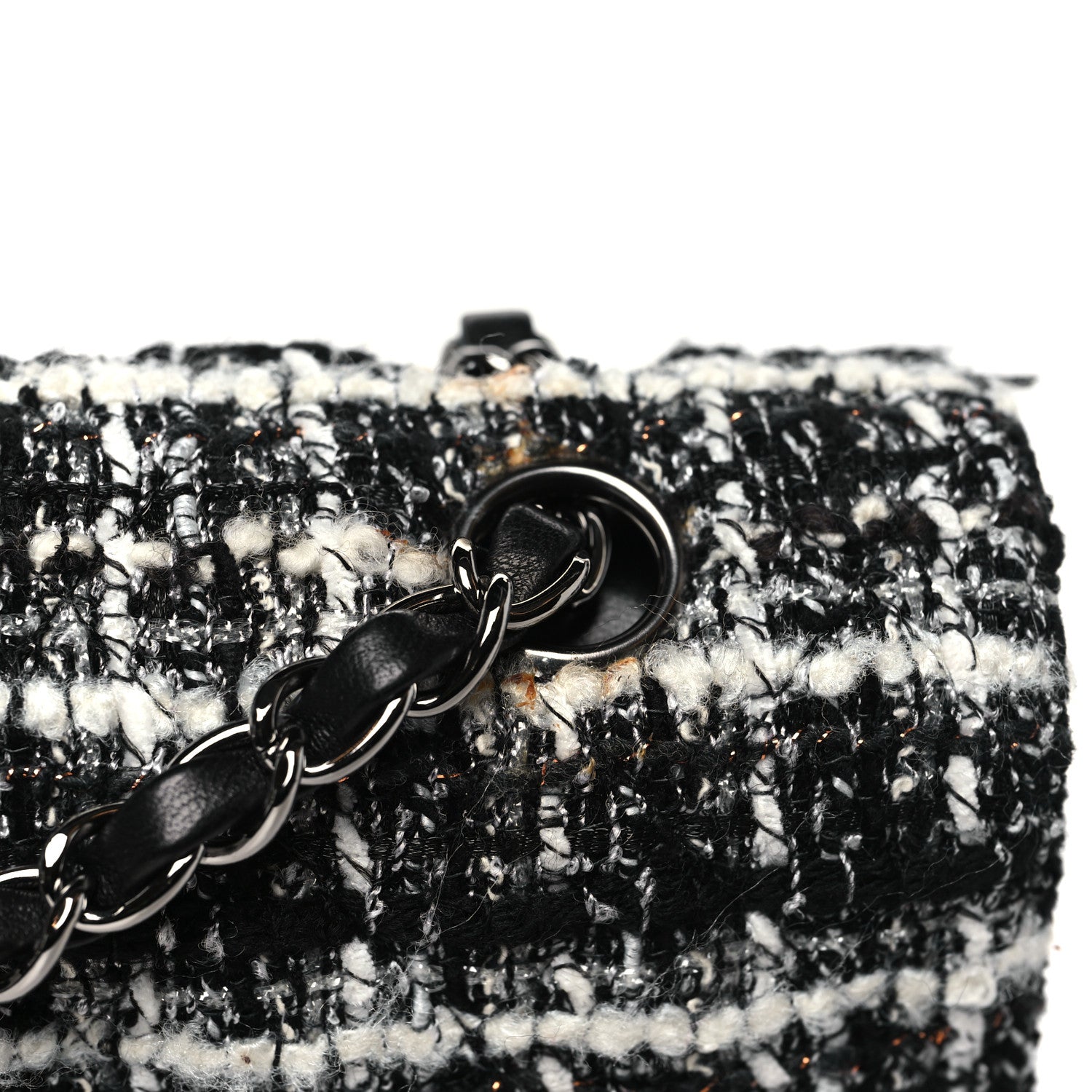 Tweed Quilted Medium Double Flap Black