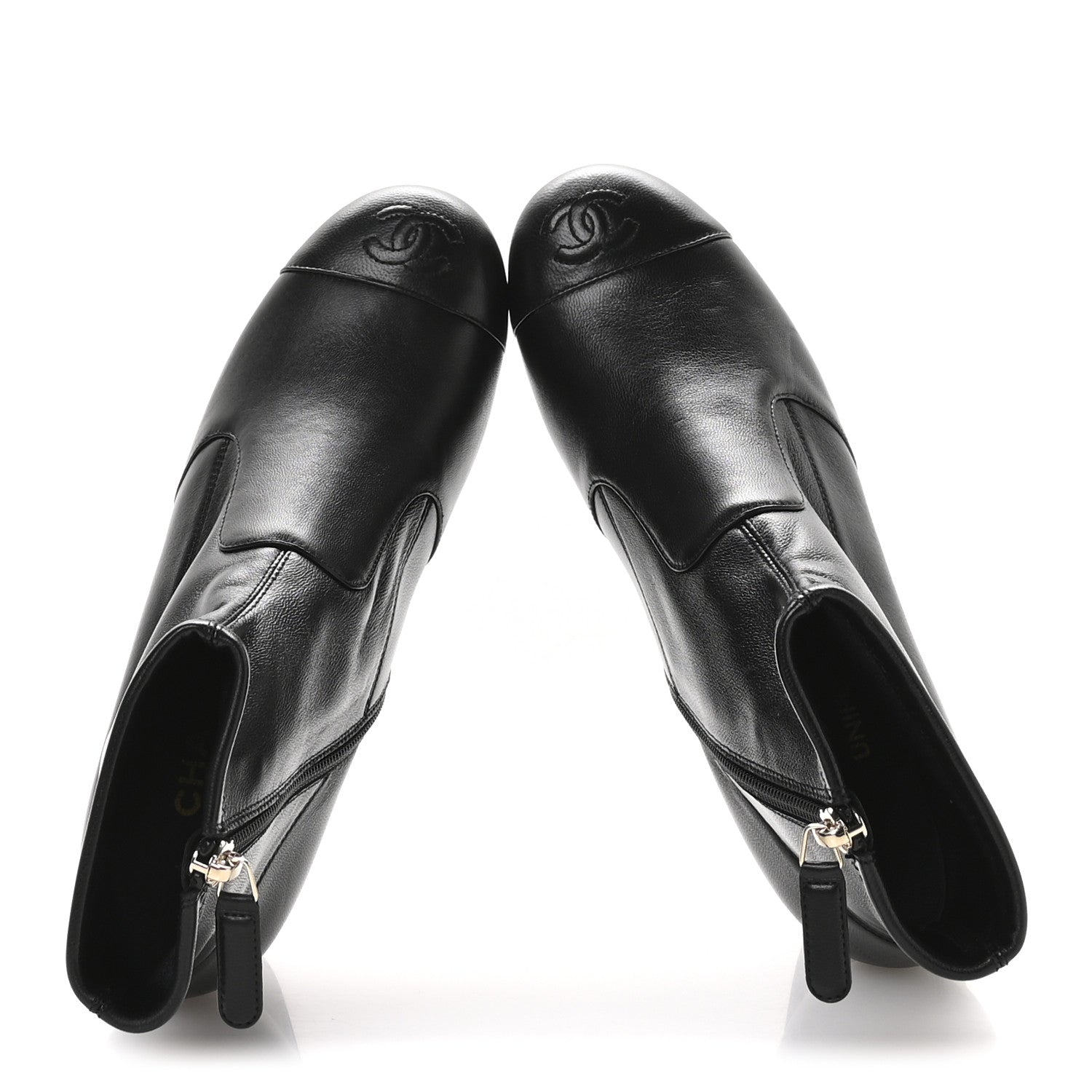 Stretch Lambskin Cap Toe CC Uniform Short Boots 36.5 Black