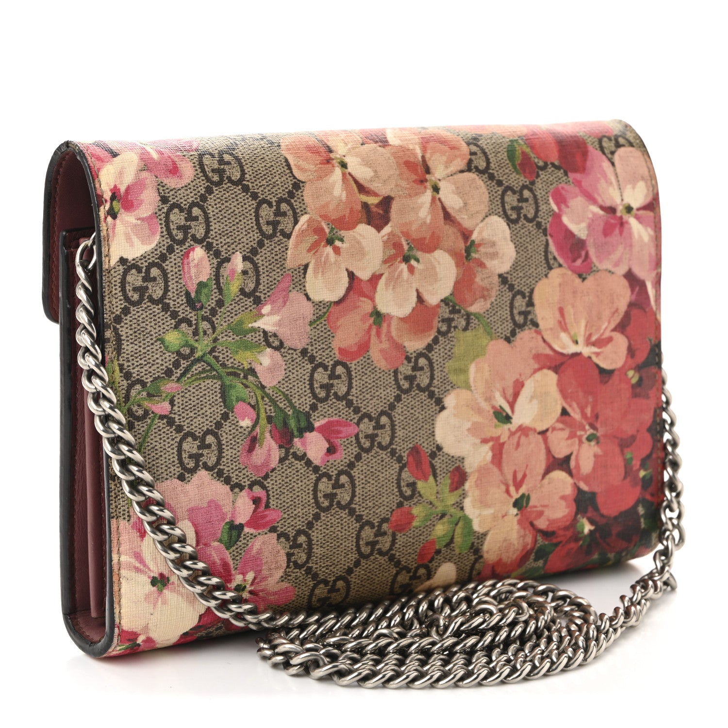 GG Supreme Monogram Blooms Mini Dionysus Chain Wallet Beige Multicolor Dry Rose