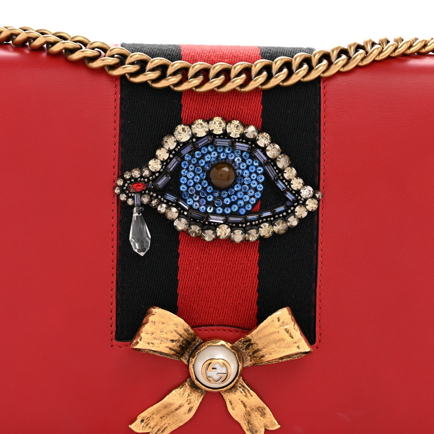 Calfskin Web Medium Peony Chain Shoulder Bag Red