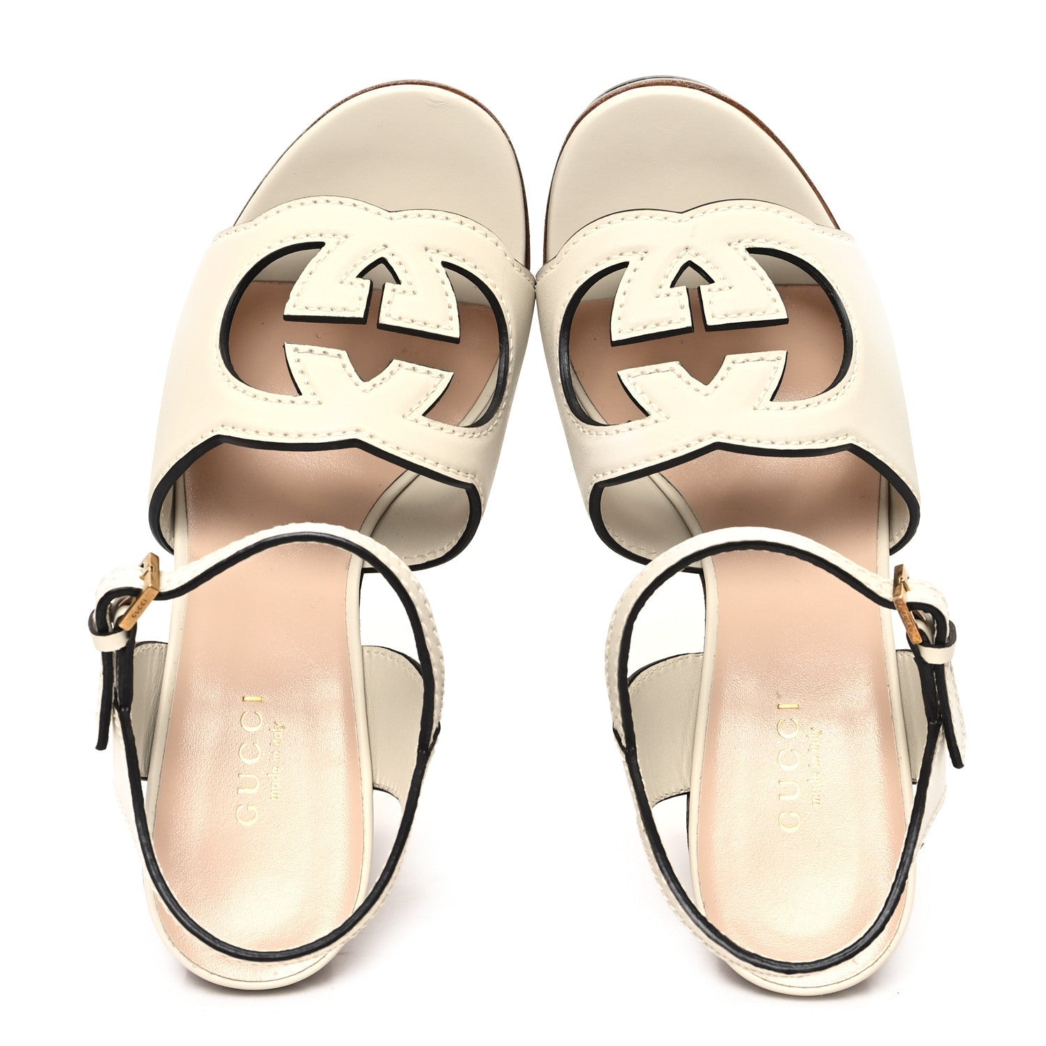 Cosmos Softy Calfskin Wooden Interlocking G Cut-Out 30/120mm Platform Sandals 36.5 Mystic White