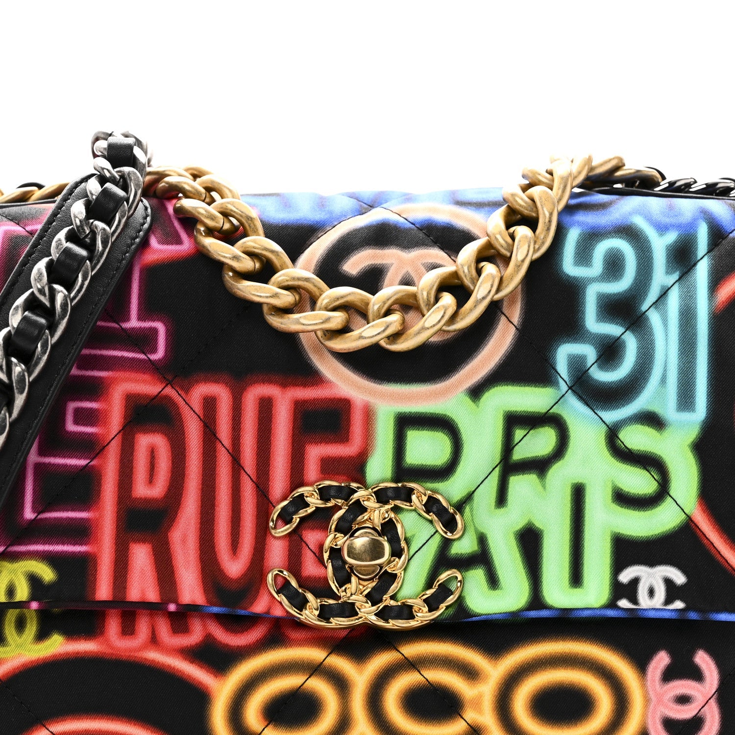 Fabric Printed Medium Chanel 19 Flap Black Multicolor