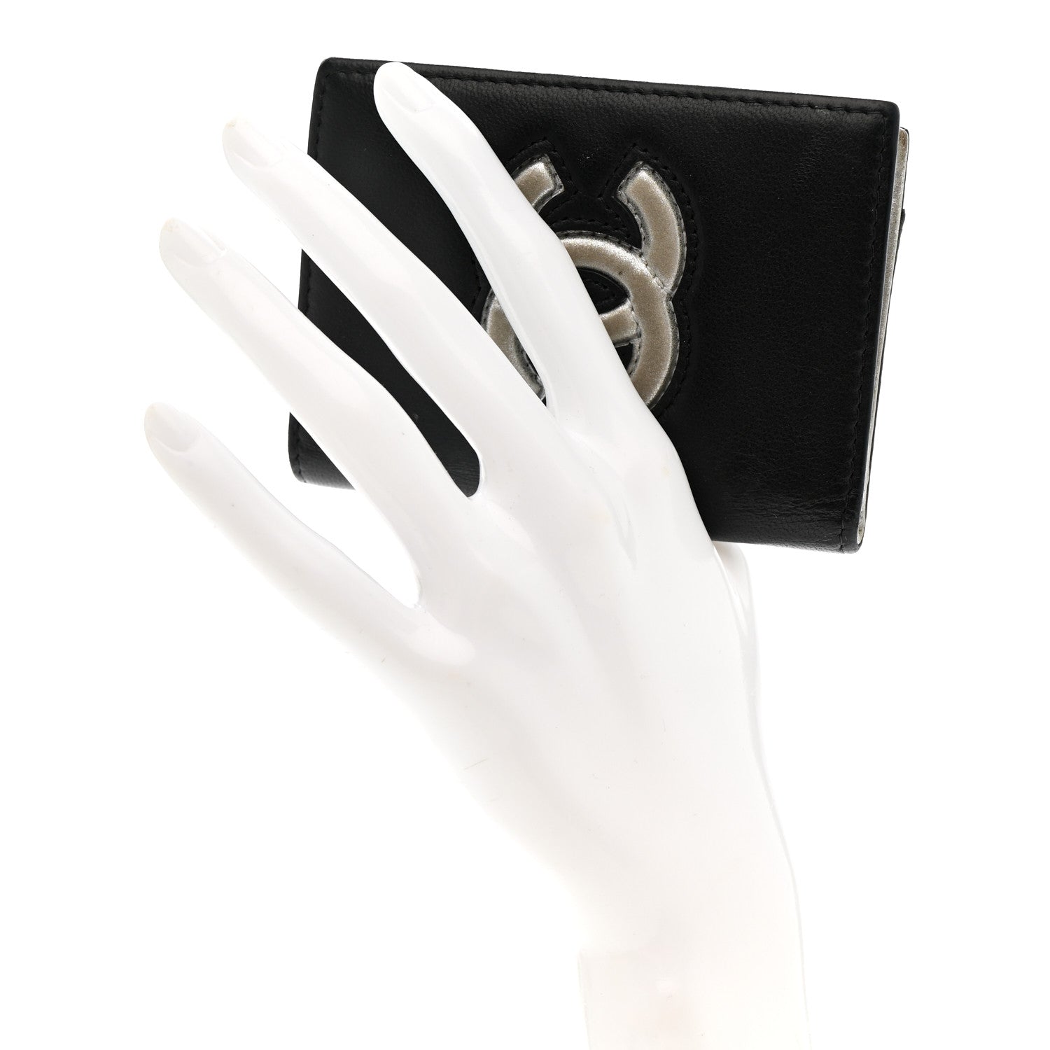 Calfskin Card Holder Black Silver