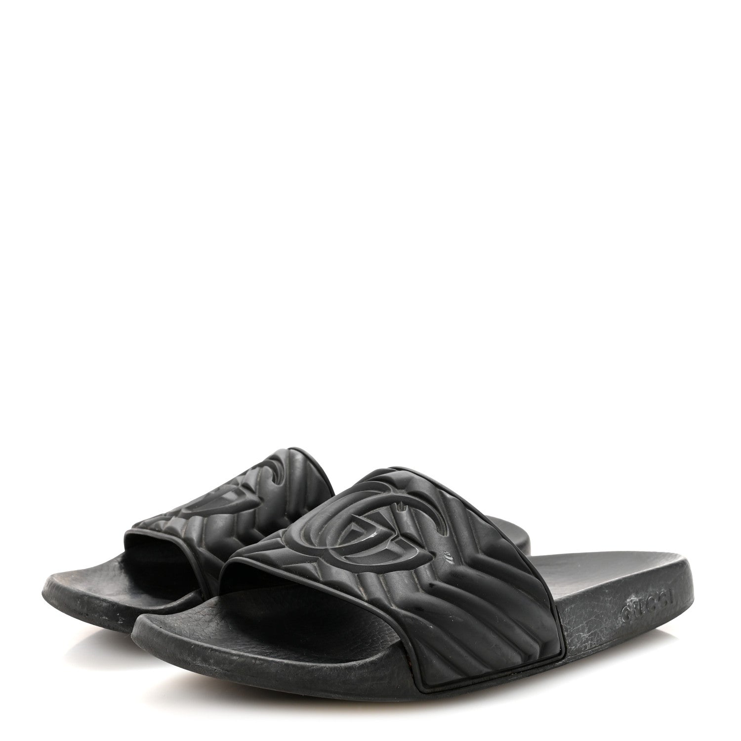 Rubber Matelasse Womens Slide Sandals 40 Black