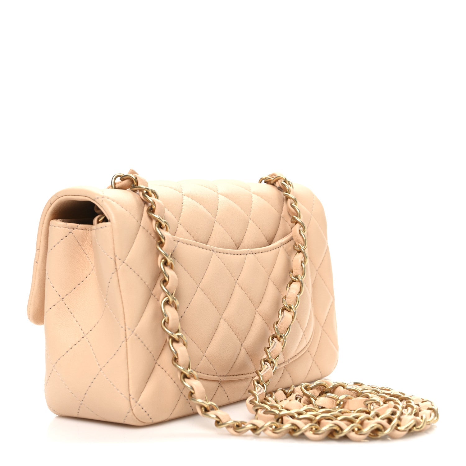 Lambskin Quilted Mini Rectangular Flap Beige