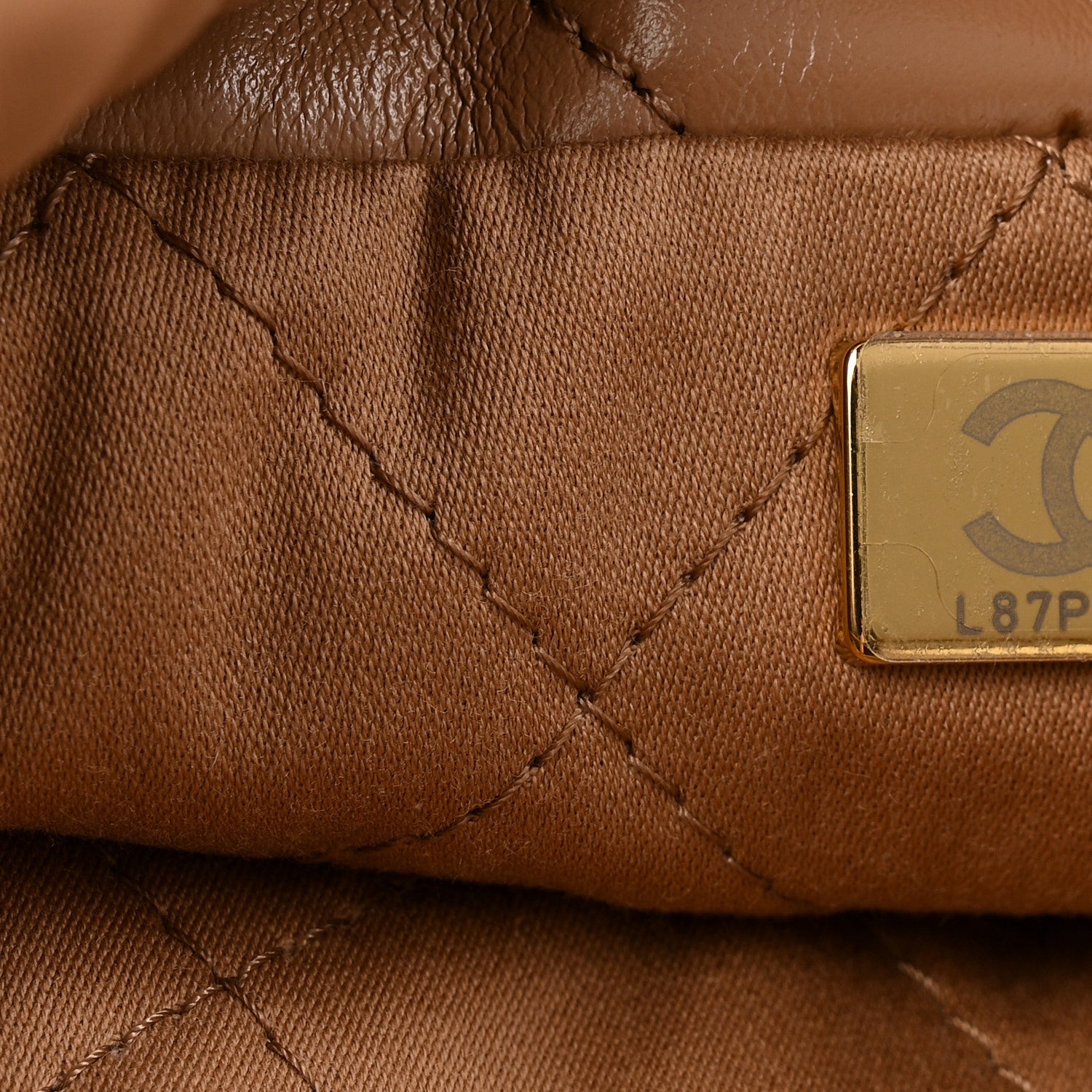 Shiny Calfskin Quilted Mini Chanel 22 Dark Beige