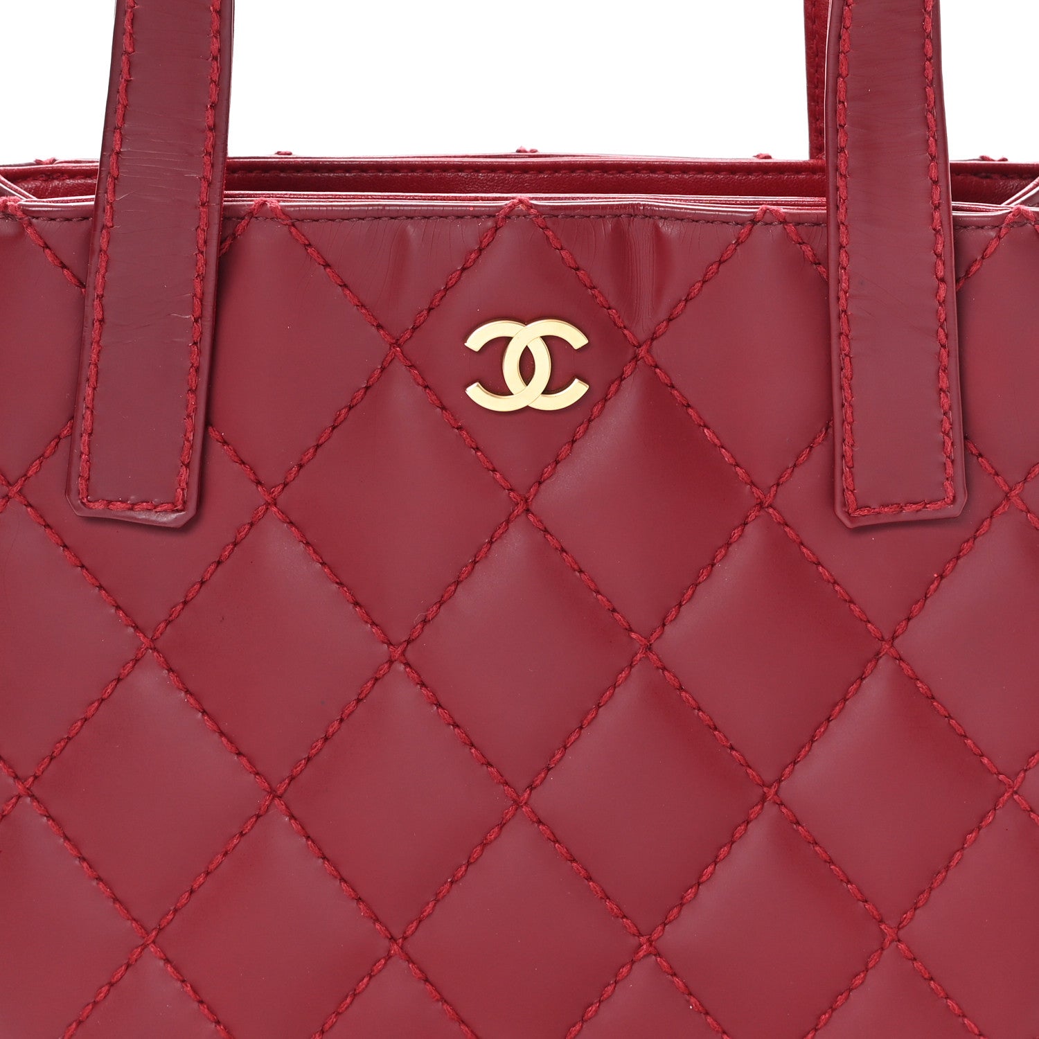Calfskin Stitch Small Surpique Tote Red