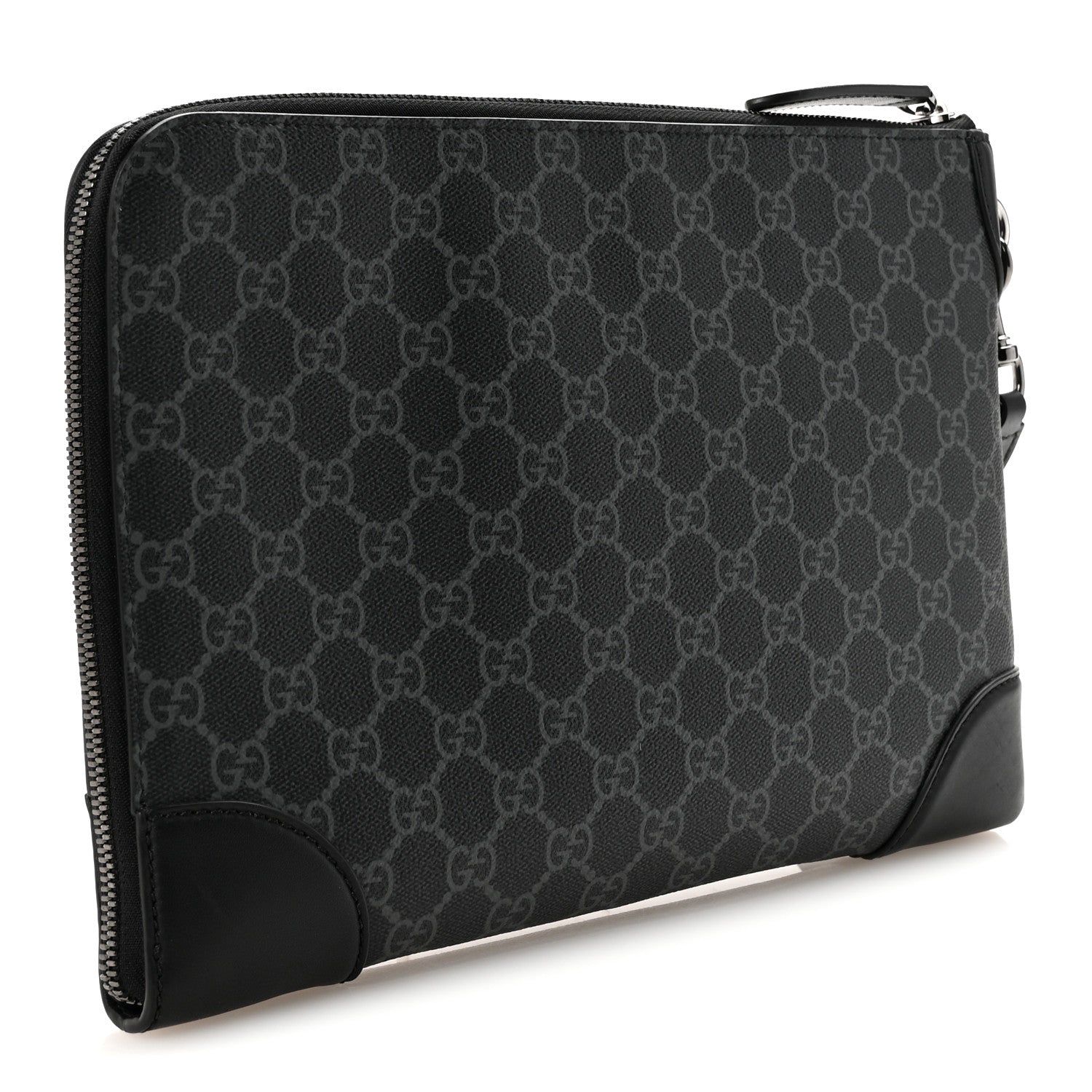 GG Supreme Monogram Textured Calfskin Emblem Small Business Case Black