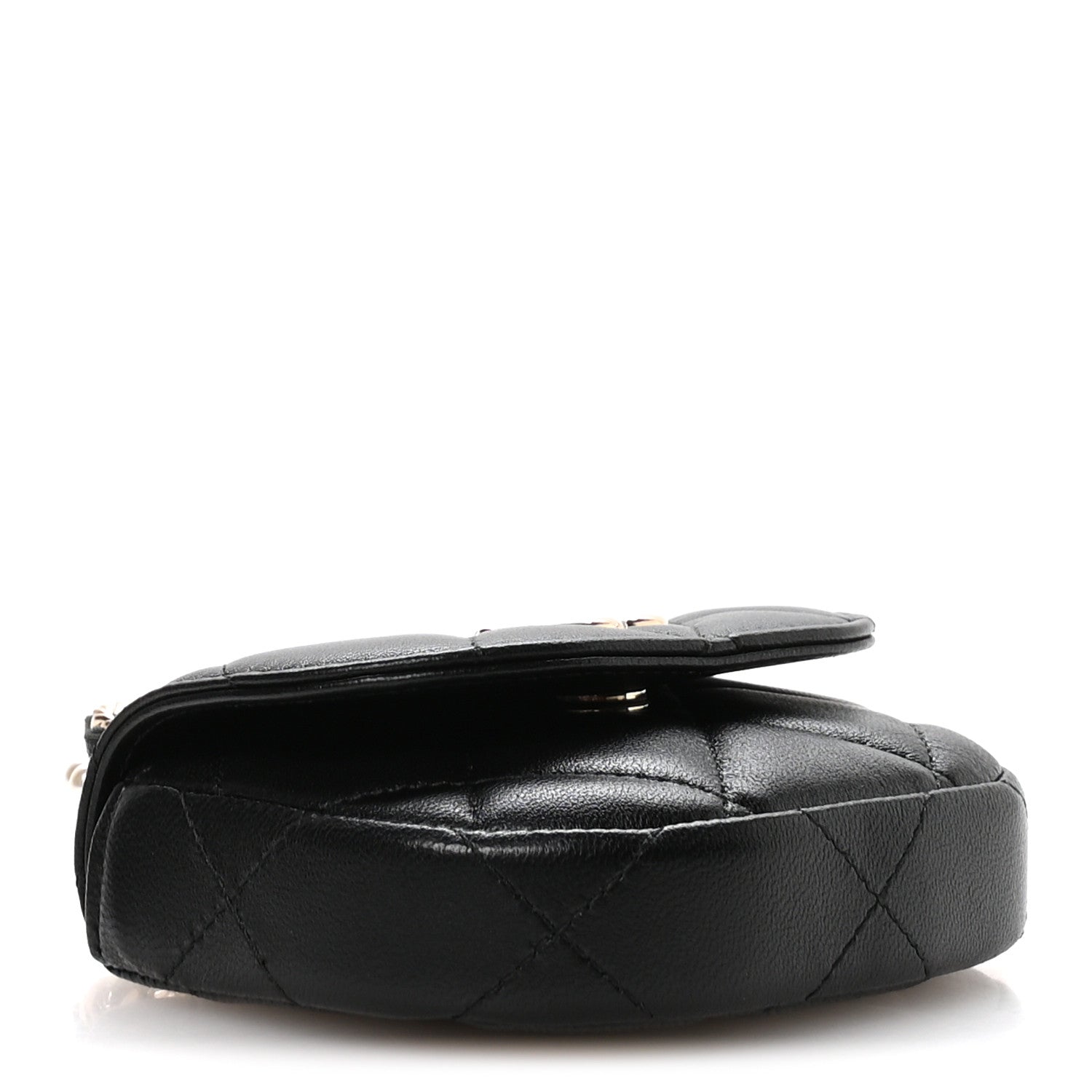 Lambskin Quilted Pearl Top Handle Clutch With Chain Black