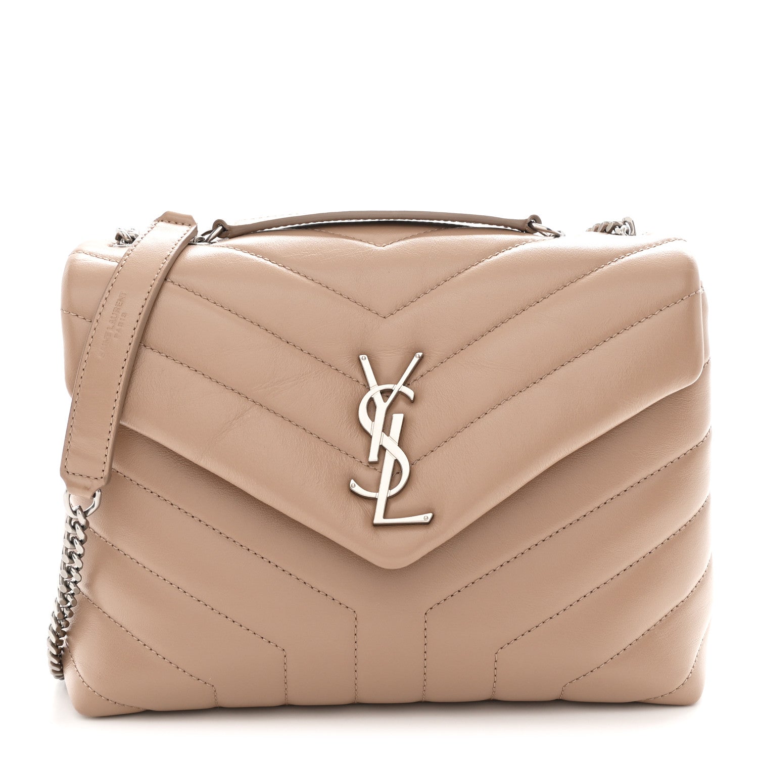 Calfskin Y Quilted Monogram Small Loulou Chain Satchel Dark Beige
