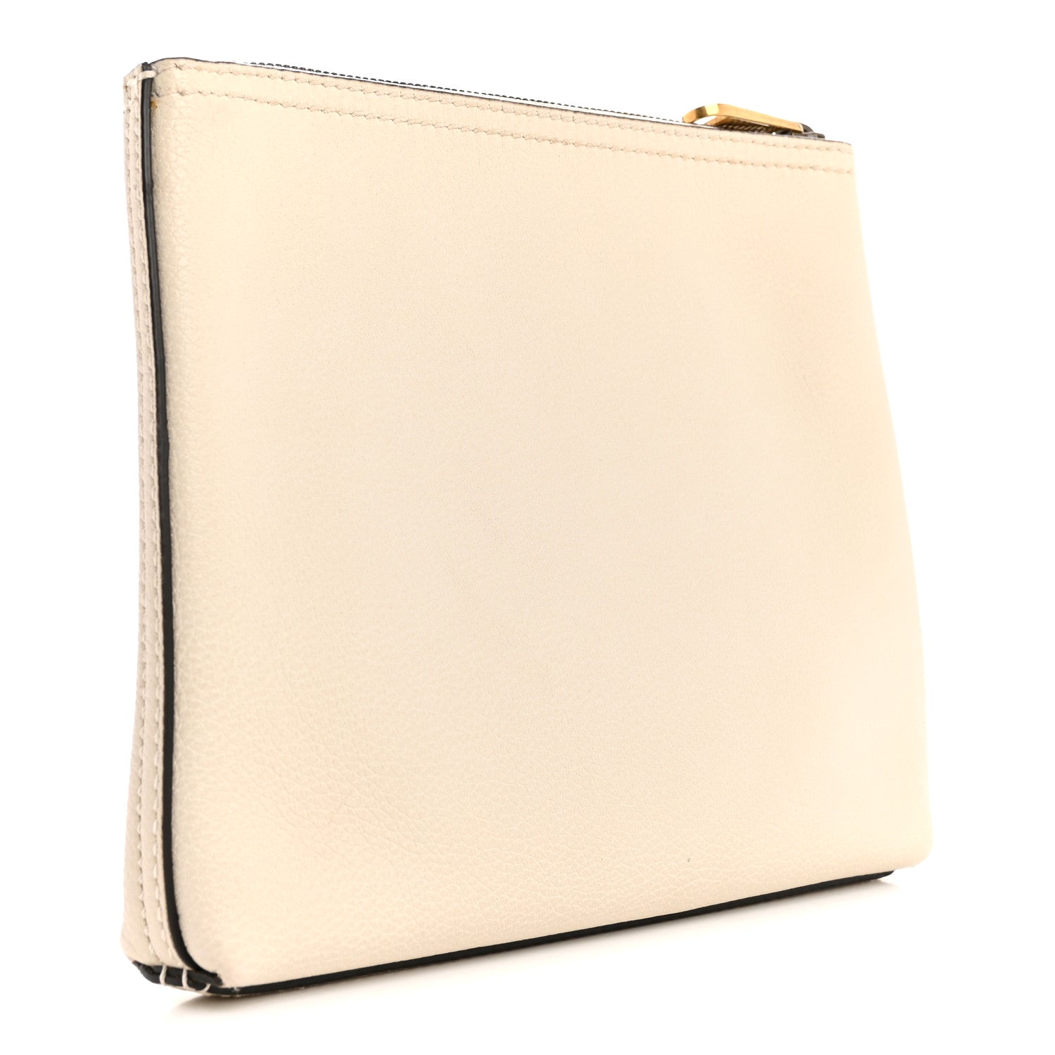 Pebbled Calfskin Medium Logo Portfolio Clutch White