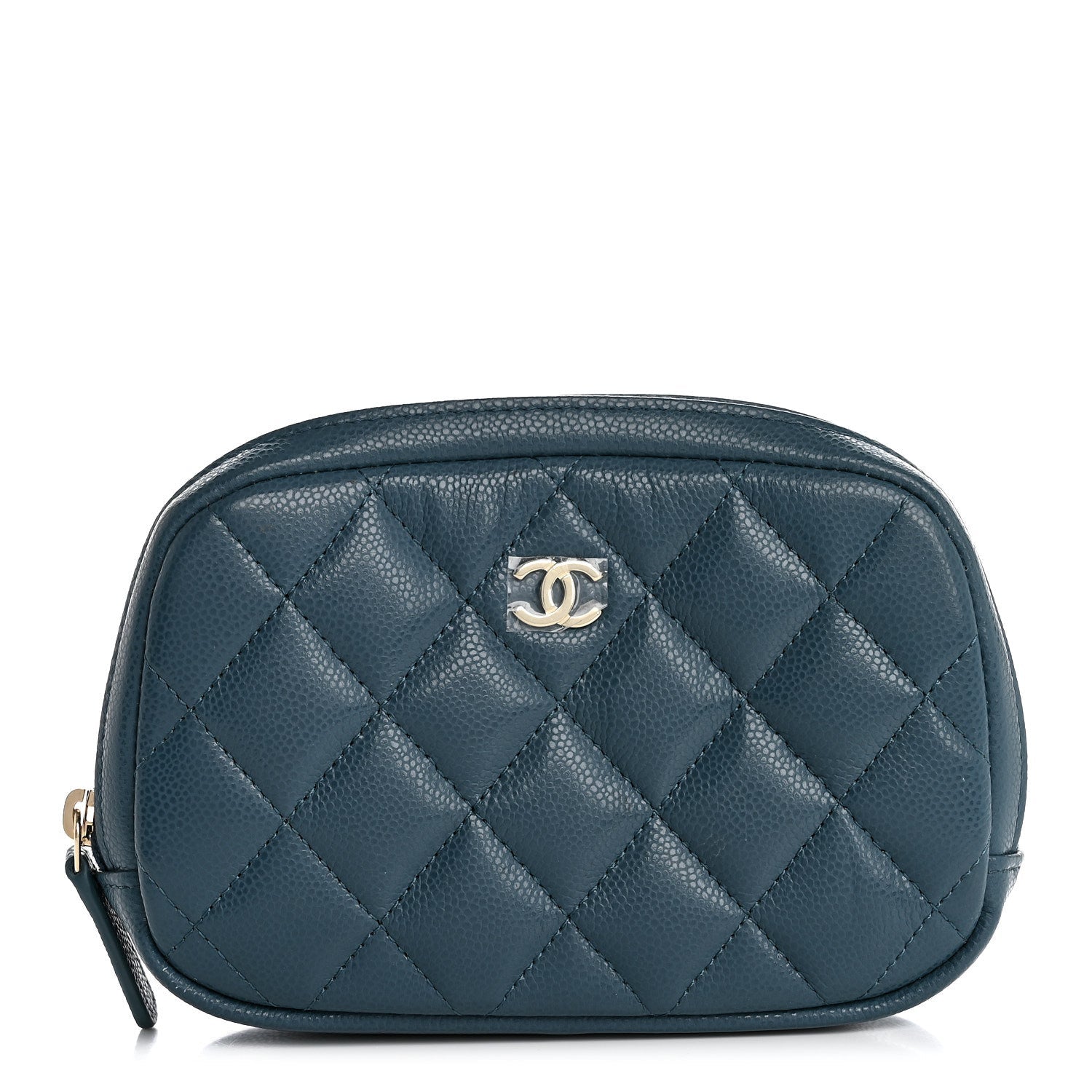 Caviar Quilted Small Curvy Pouch Cosmetic Case Blue