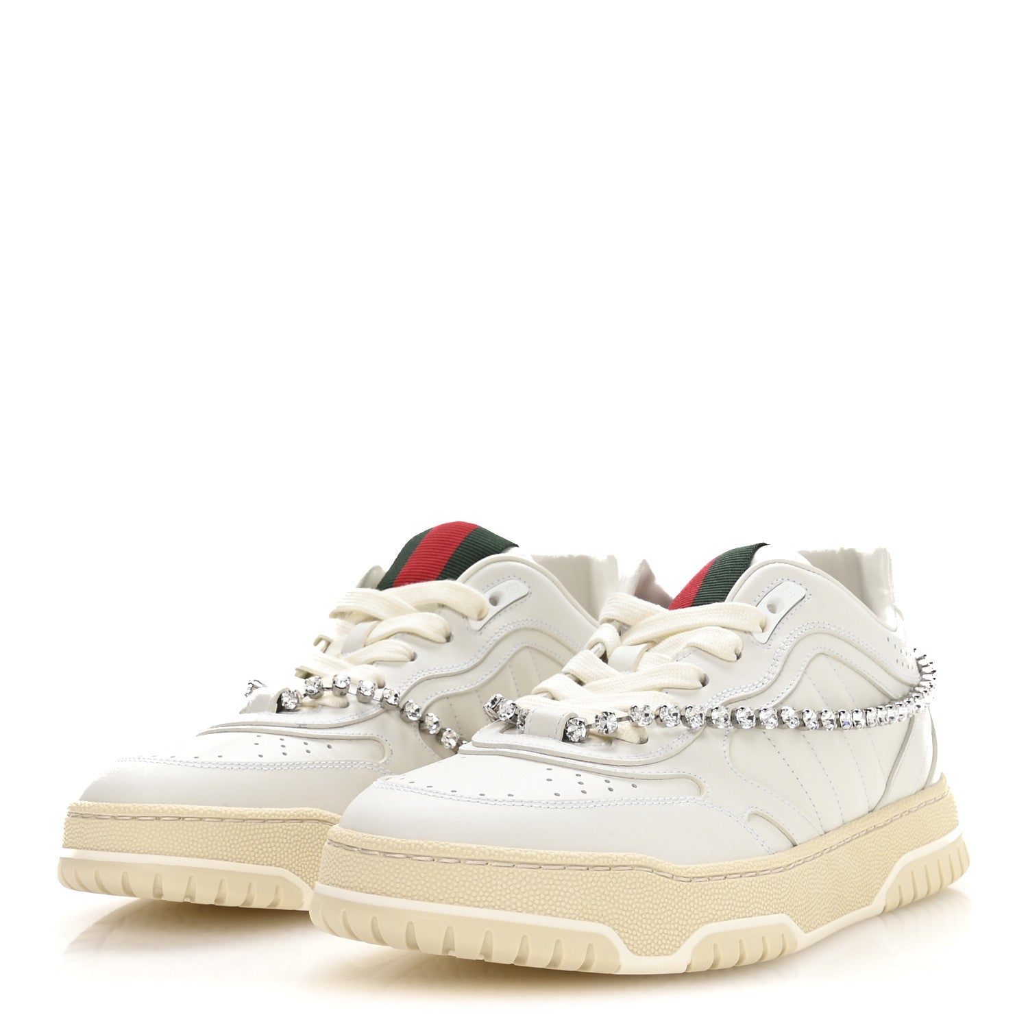 Calfskin Womens Re-Web Removable Crystal Sneakers 38.5 White