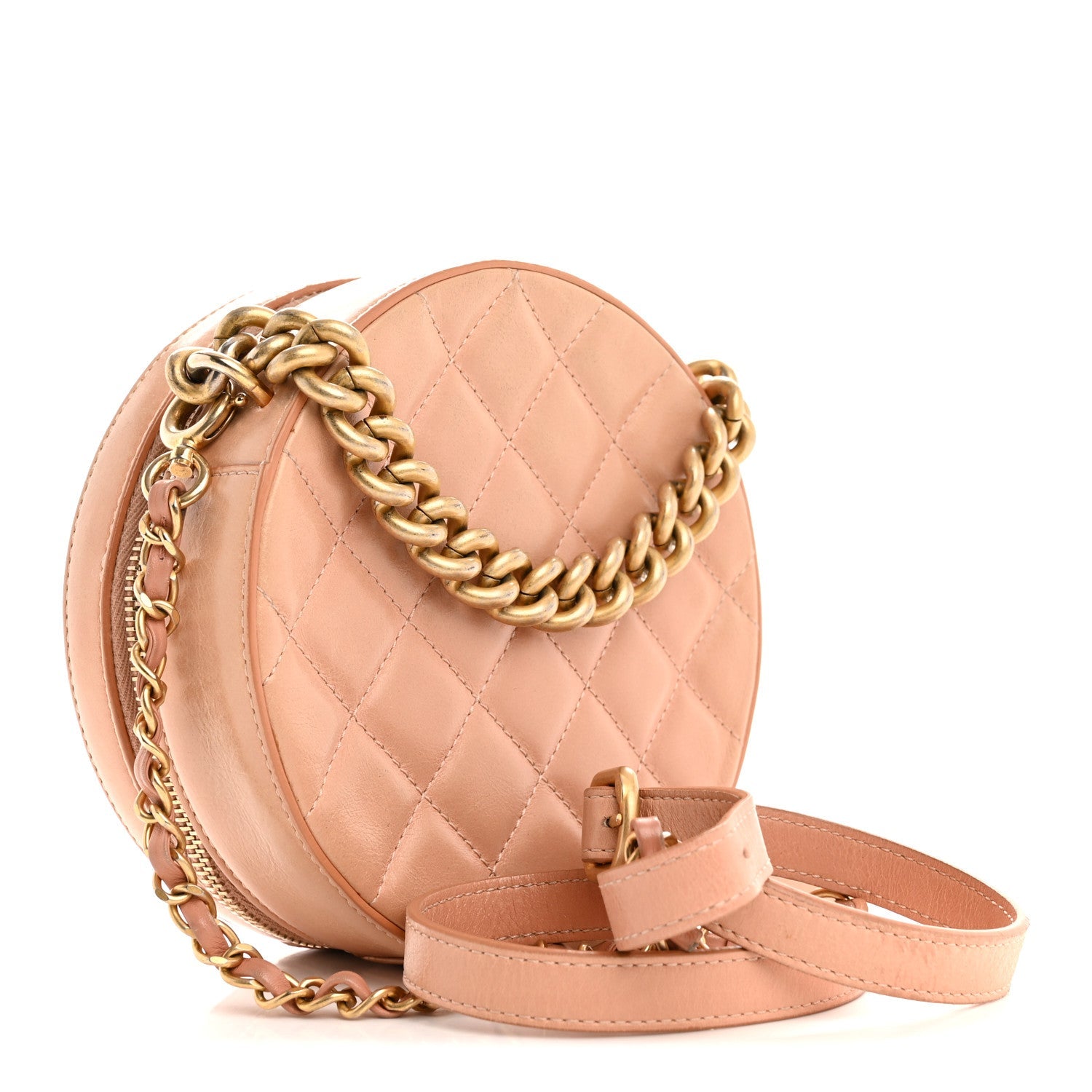 Glazed Calfskin Round As Earth Evening Bag Beige