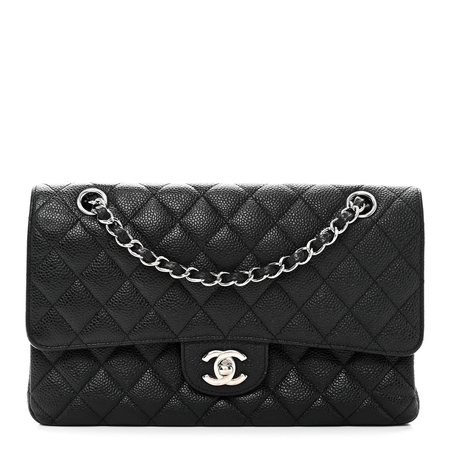 Caviar Quilted Medium Double Flap Black
