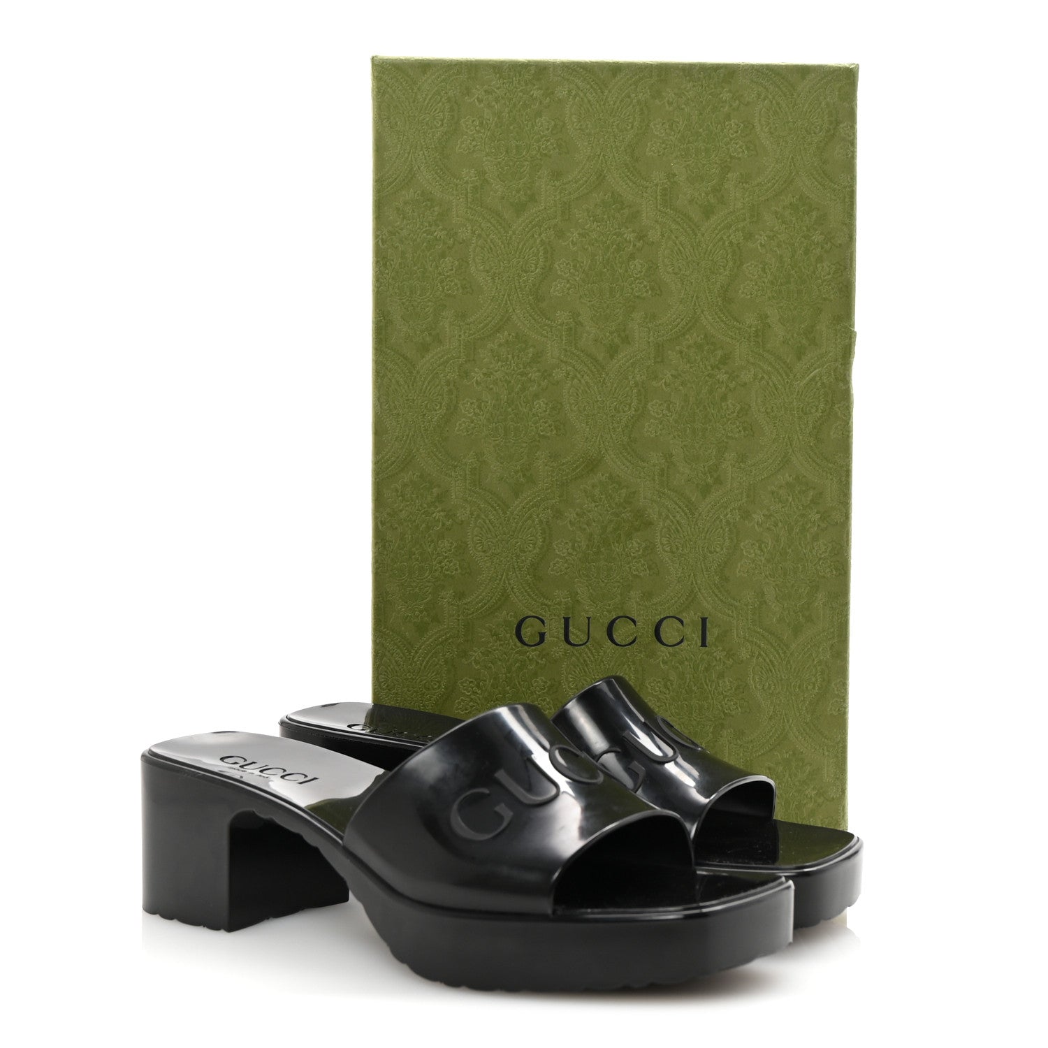Rubber Gucci Logo Womens Platform 20/60mm Slide Sandals 36 Black