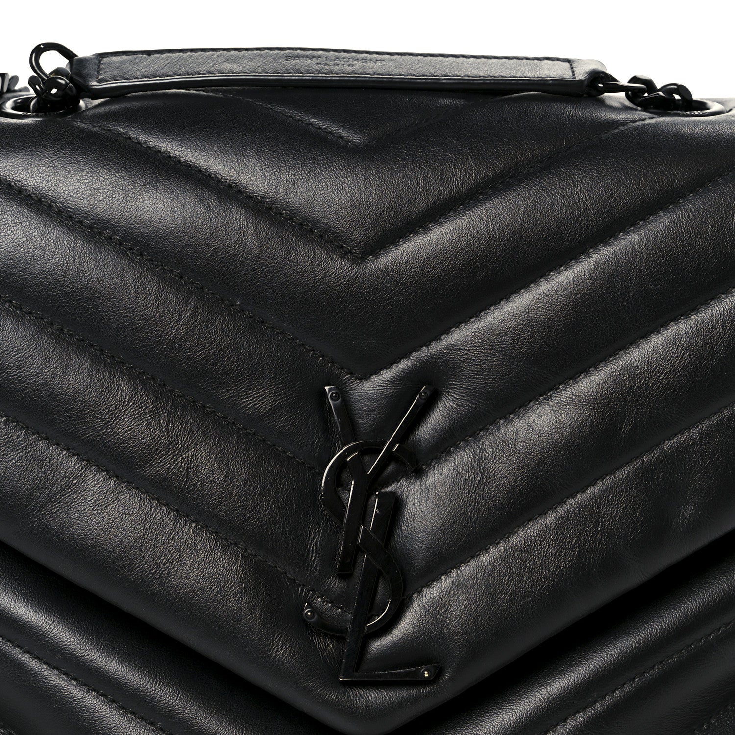 Calfskin Y Quilted Monogram Monochrome Medium Loulou Chain Satchel Black