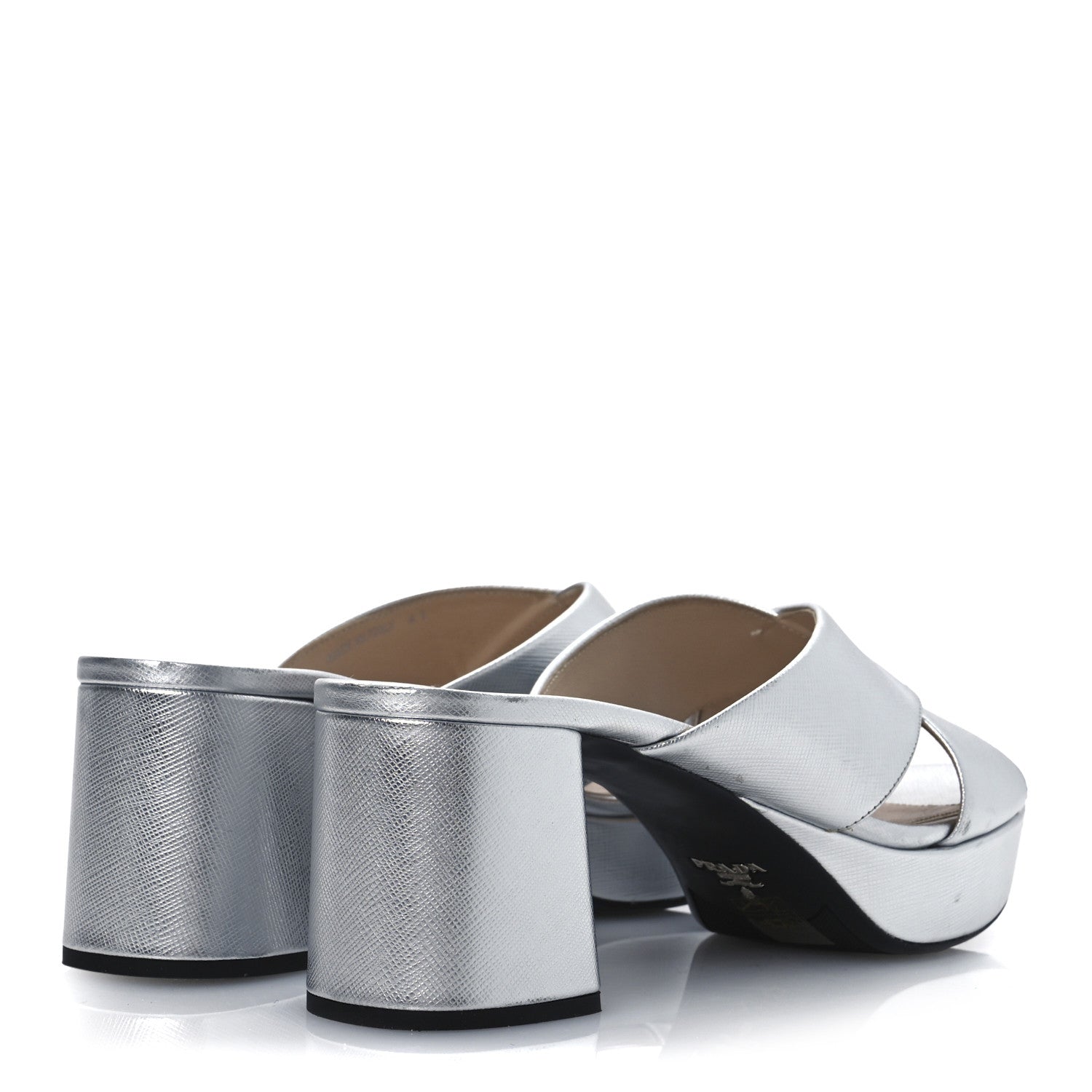 Metallic Saffiano Crisscross Platform Sandals 41 Silver